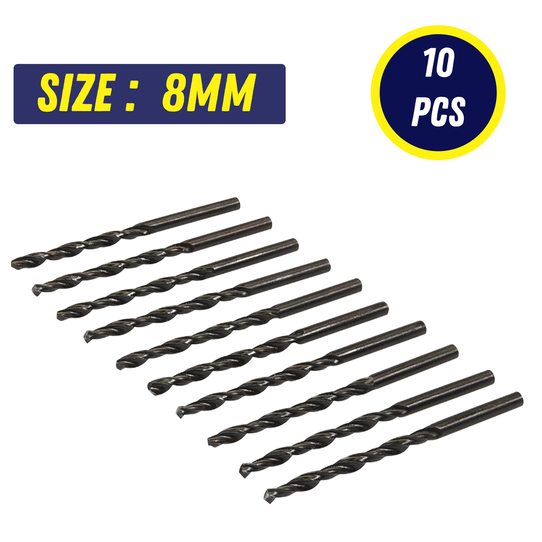 Pack of 10 HSS Metric Jobber Drill Bit 8mm High Speed Steel Drill Bits Set for Metal Steel Wood Plastic - Image 5