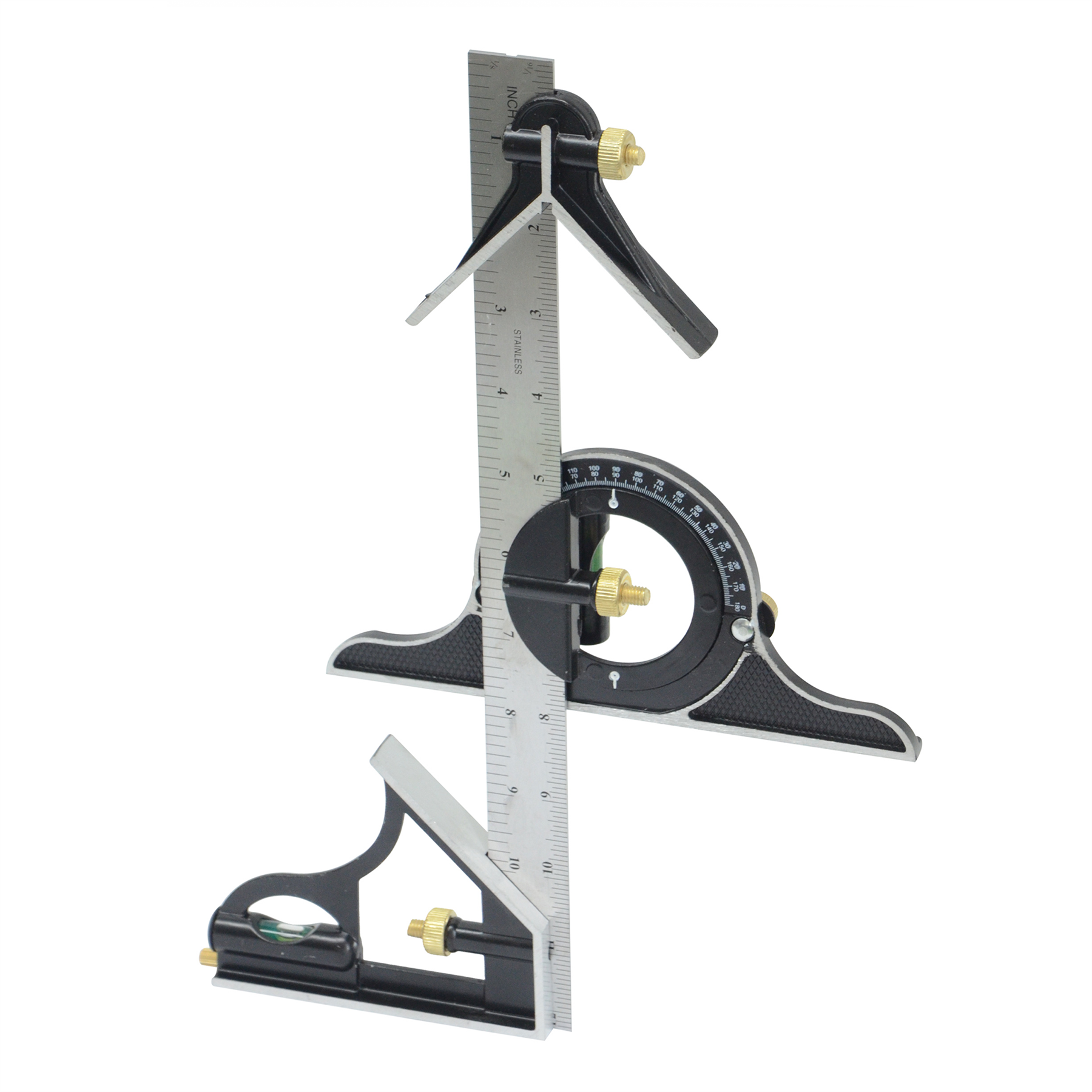 12in 300mm Combination Square Stainless Steel Adjustable Angle Ruler 180° with Bubble Level Tool - Image 7
