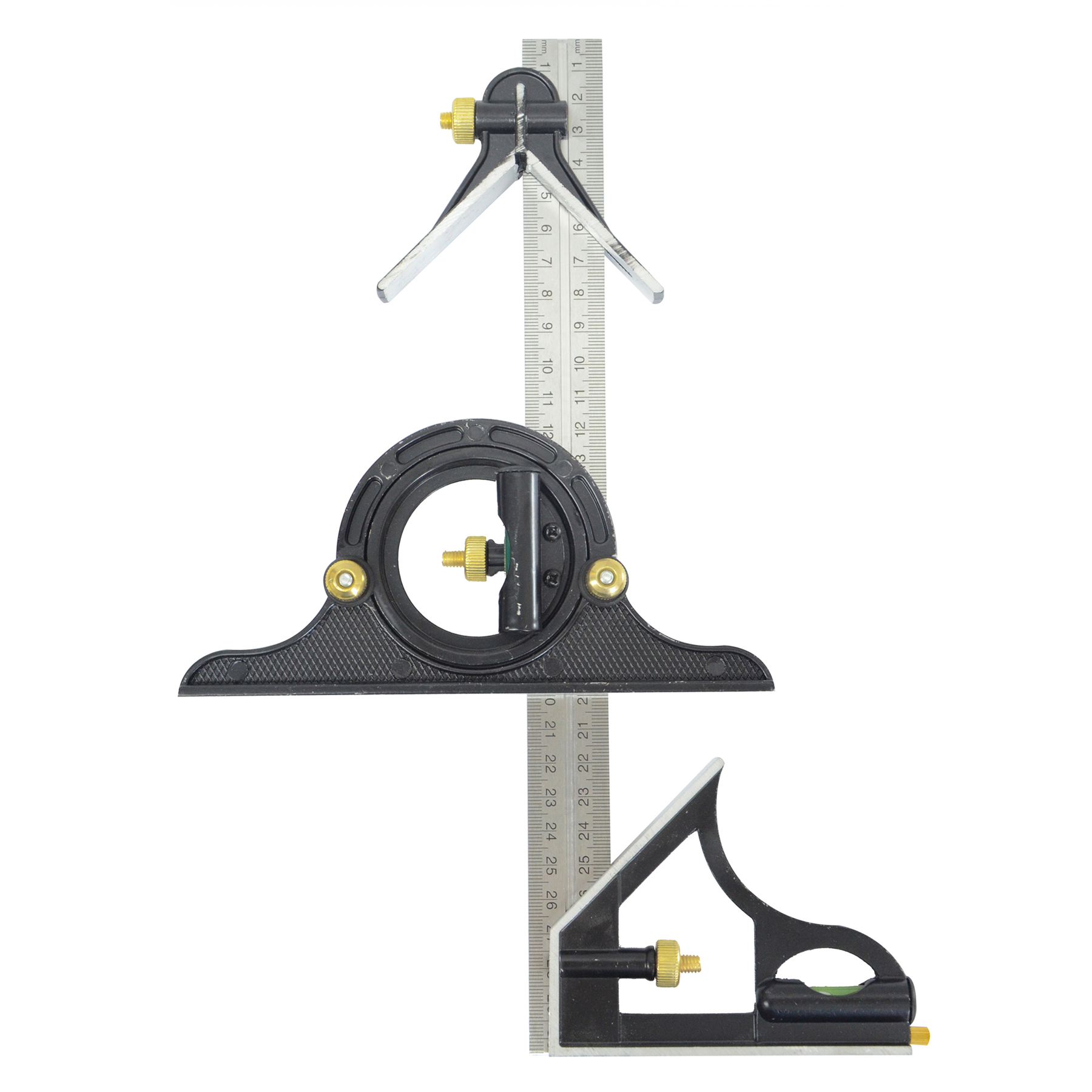 12in 300mm Combination Square Stainless Steel Adjustable Angle Ruler 180° with Bubble Level Tool - Image 6