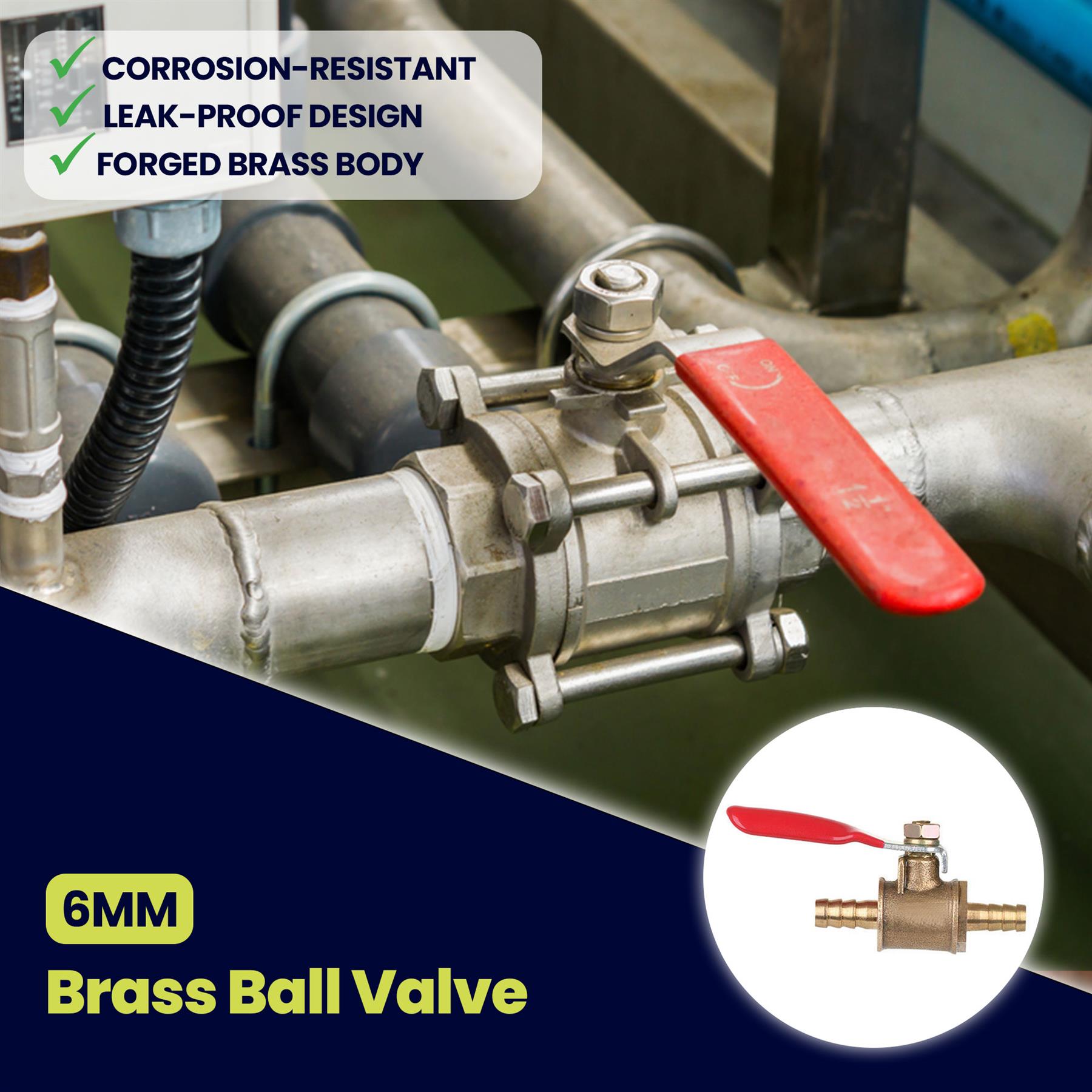 Brass Ball Valve 6mm Red Lever Inline Hose Barb Water Air Gas Fuel Shut-off - Image 4