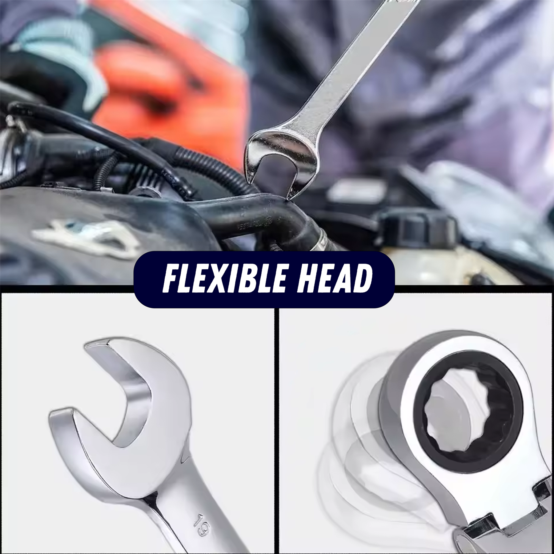 Ratchet Spanner Flexible Head Metric Wrench 13mm Spanner for DIY Hand Tools Car Bicycle Repair - Image 2