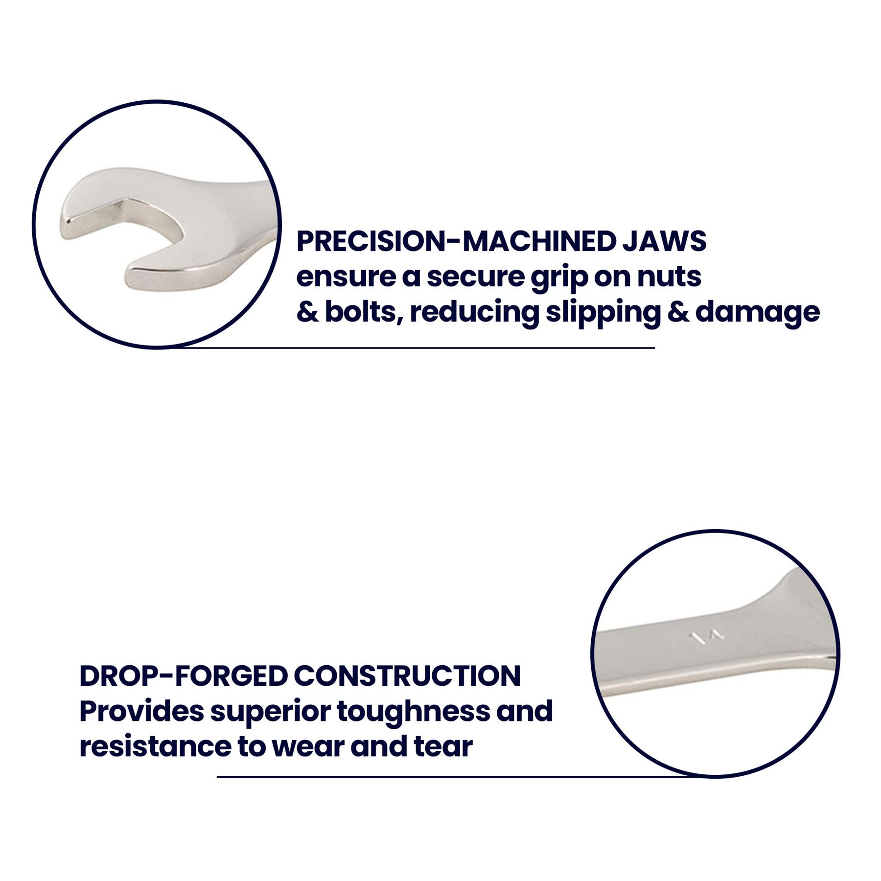 Fixed Head Combination Spanner Open Ended 14mm x 15mm Metric Polished CRV Garage - Image 4