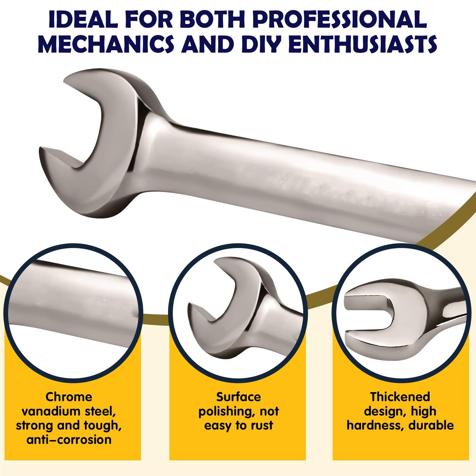 Flexible Head Ratchet Spanner 18mm Chrome Vanadium Steel Combination Wrench Open End Metric Spanner - Image 5