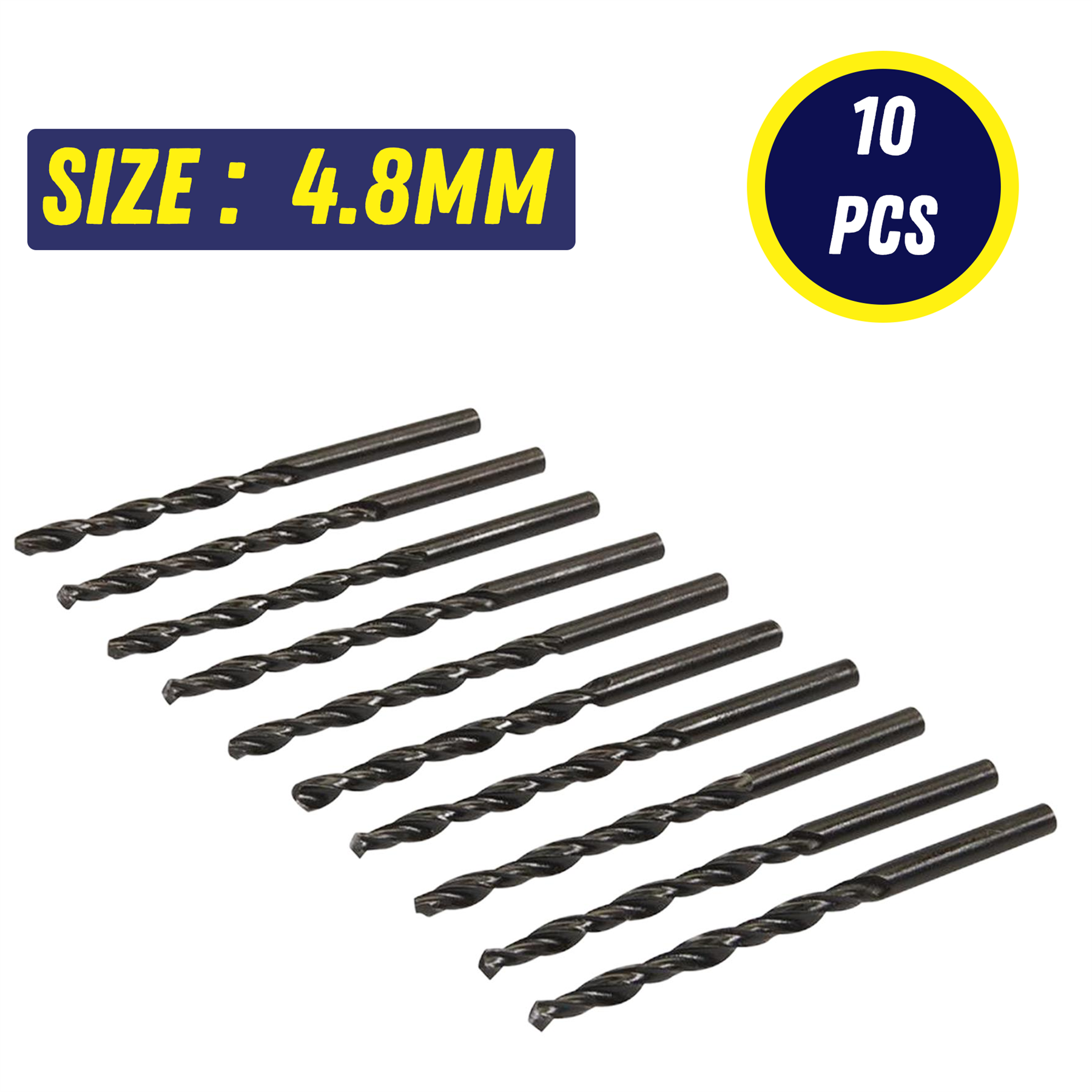 Pack of 10 HSS Metric Jobber Drill Bits 4.8mm High Speed Steel Drill Bits for Metal, Wood, Plastic - Image 7