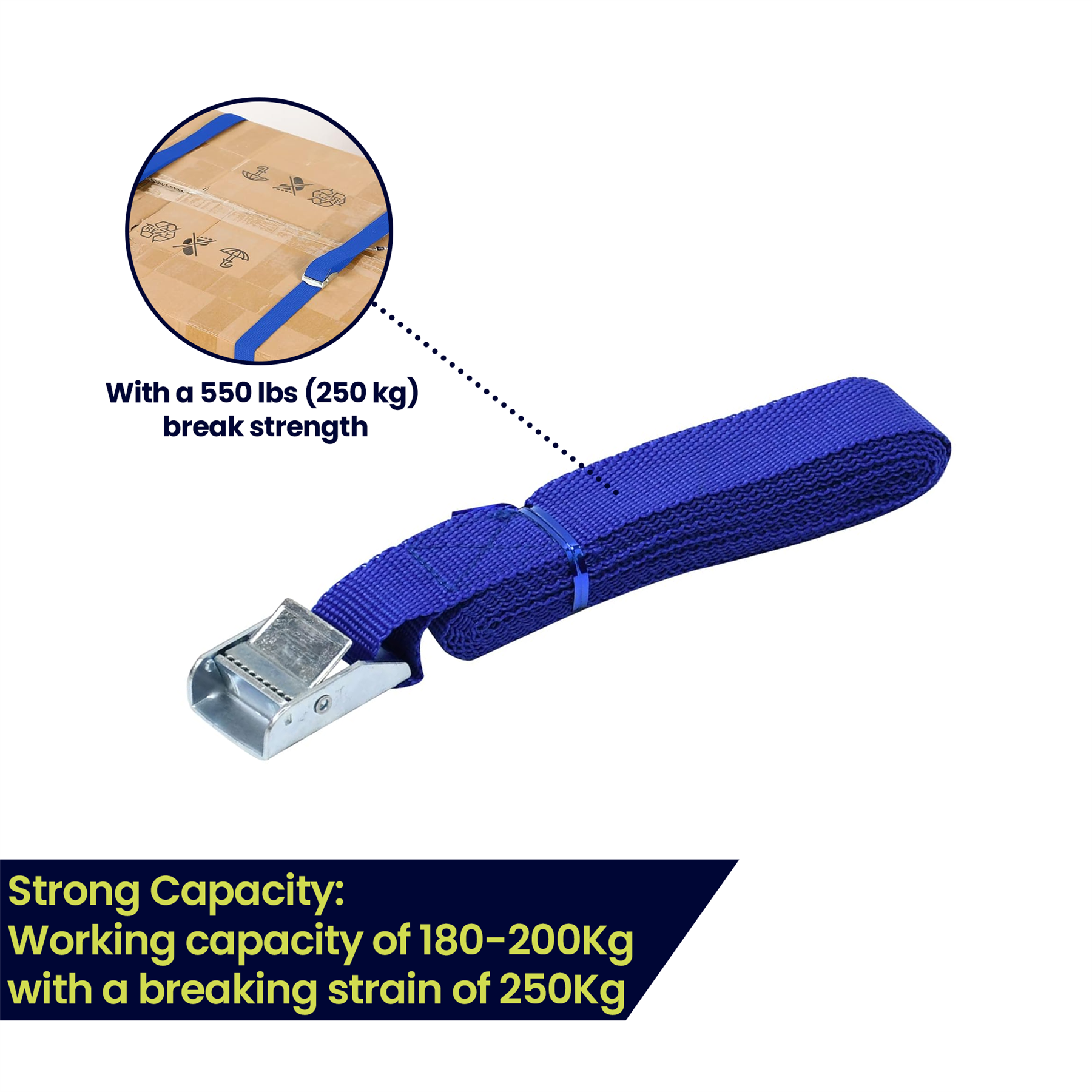 SET OF 2 LASHING STRAPS CARGO LUGGAGE TIE DOWN CAM BUCKLE ROOF RACK 2.5M X 25MM - Image 5