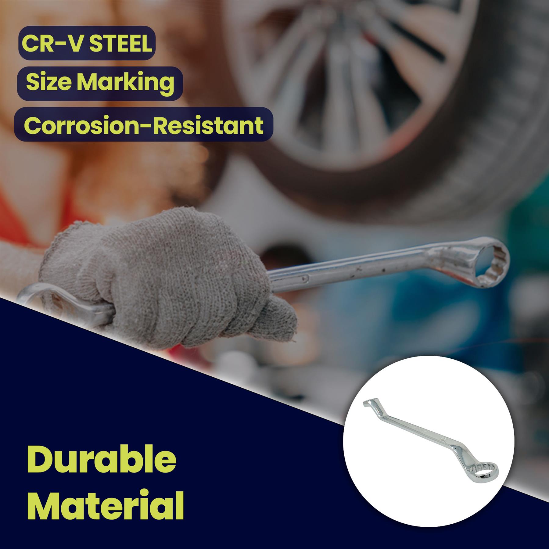 Offset Double Ring Spanner Wrench 20mm x 22mm Metric Ring Deep Spanner Steel - Image 6