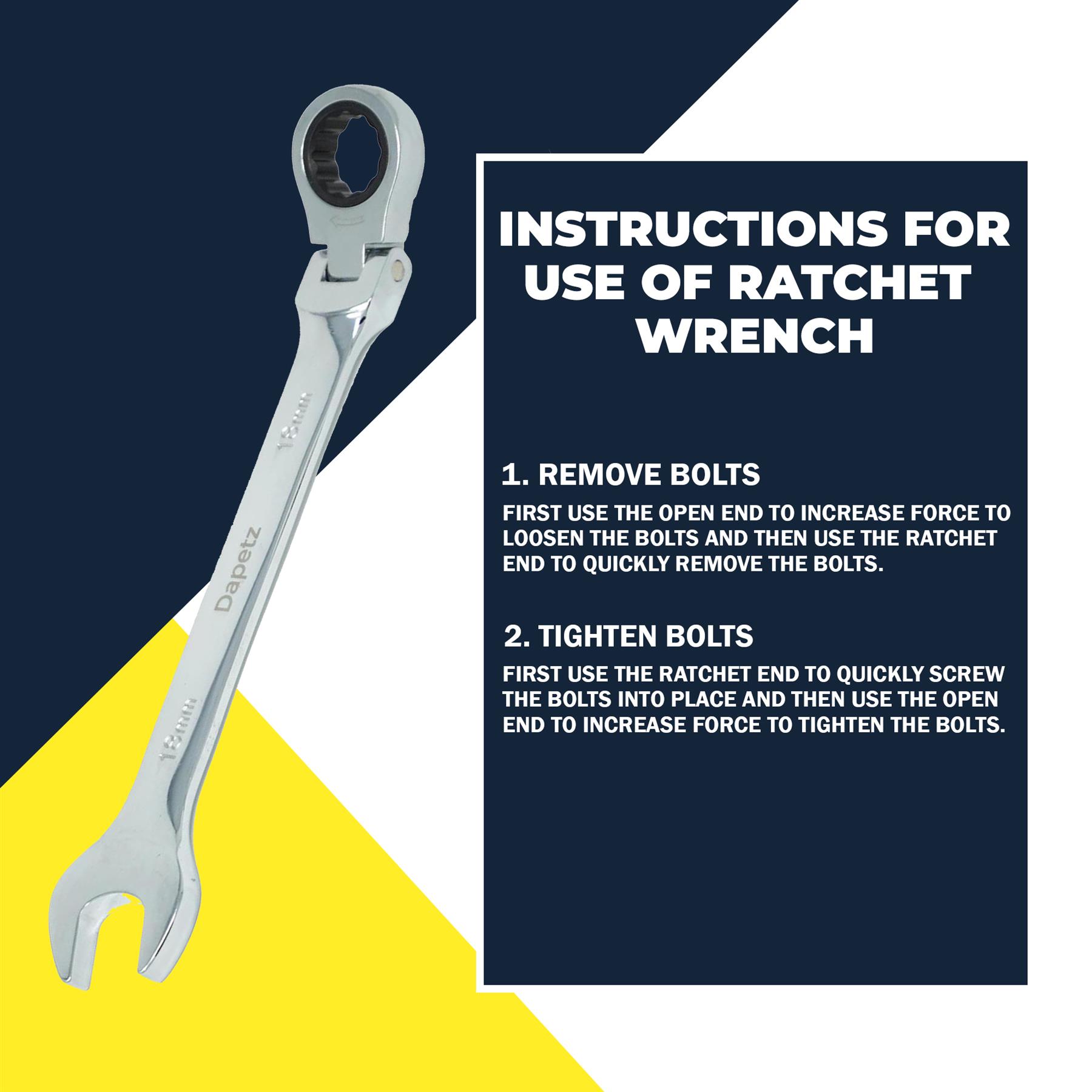 Flexible Head Ratchet Spanner 18mm Chrome Vanadium Steel Combination Wrench Open End Metric Spanner - Image 3