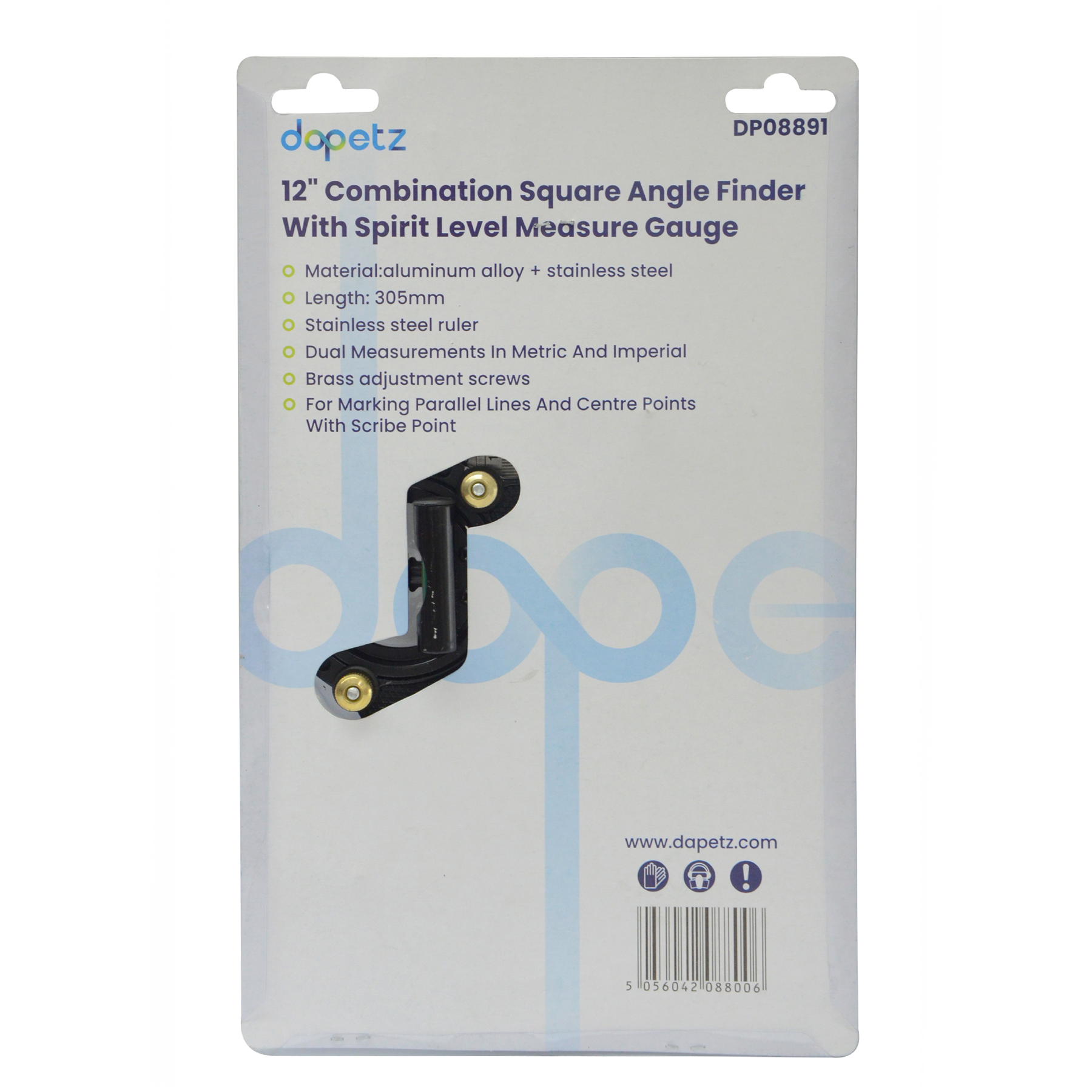 12in 300mm Combination Square Stainless Steel Adjustable Angle Ruler 180° with Bubble Level Tool - Image 5