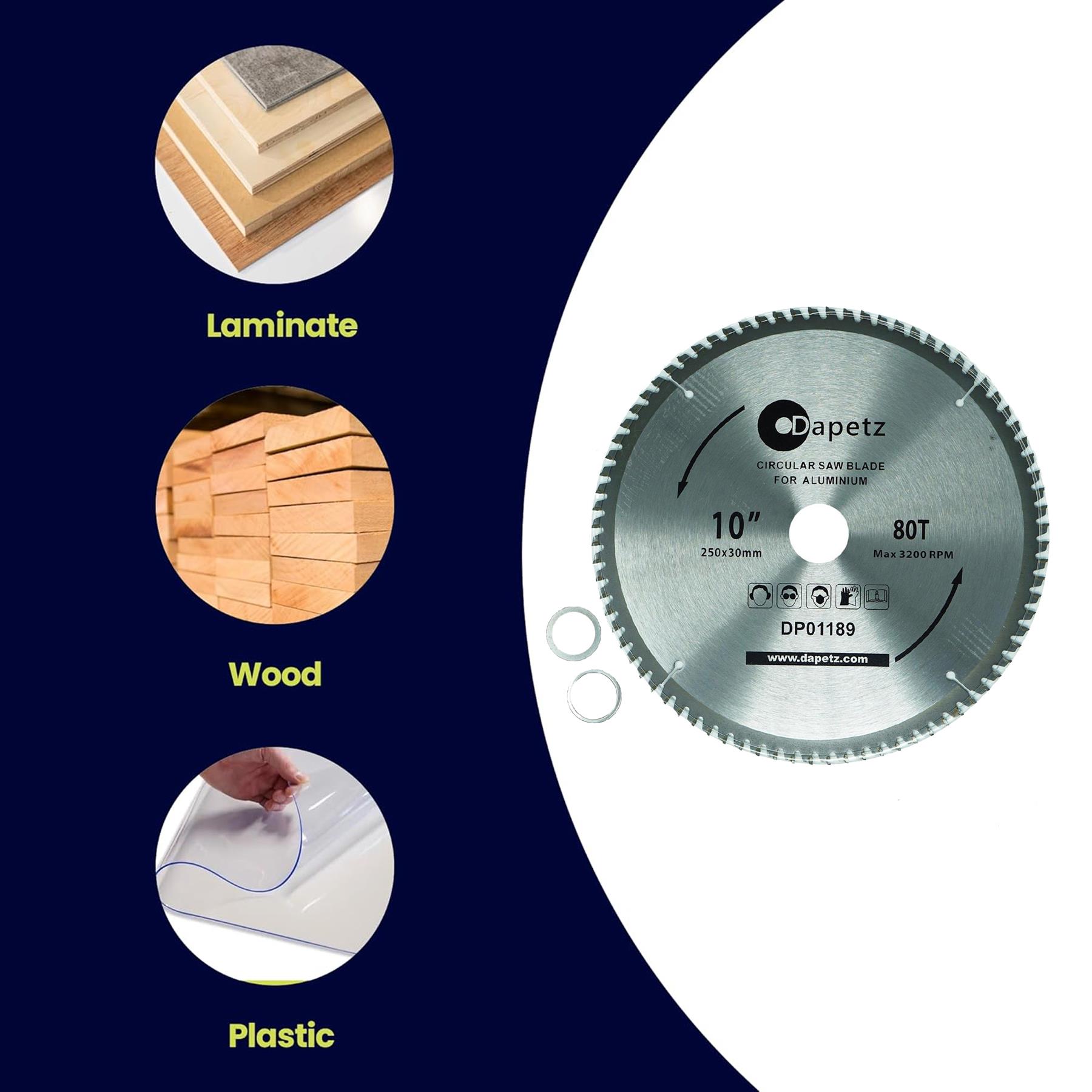 250mm (10") 80 Teeth Aluminium Circular Saw Blade 30mm Bore 25mm Rings Mitre - Image 3