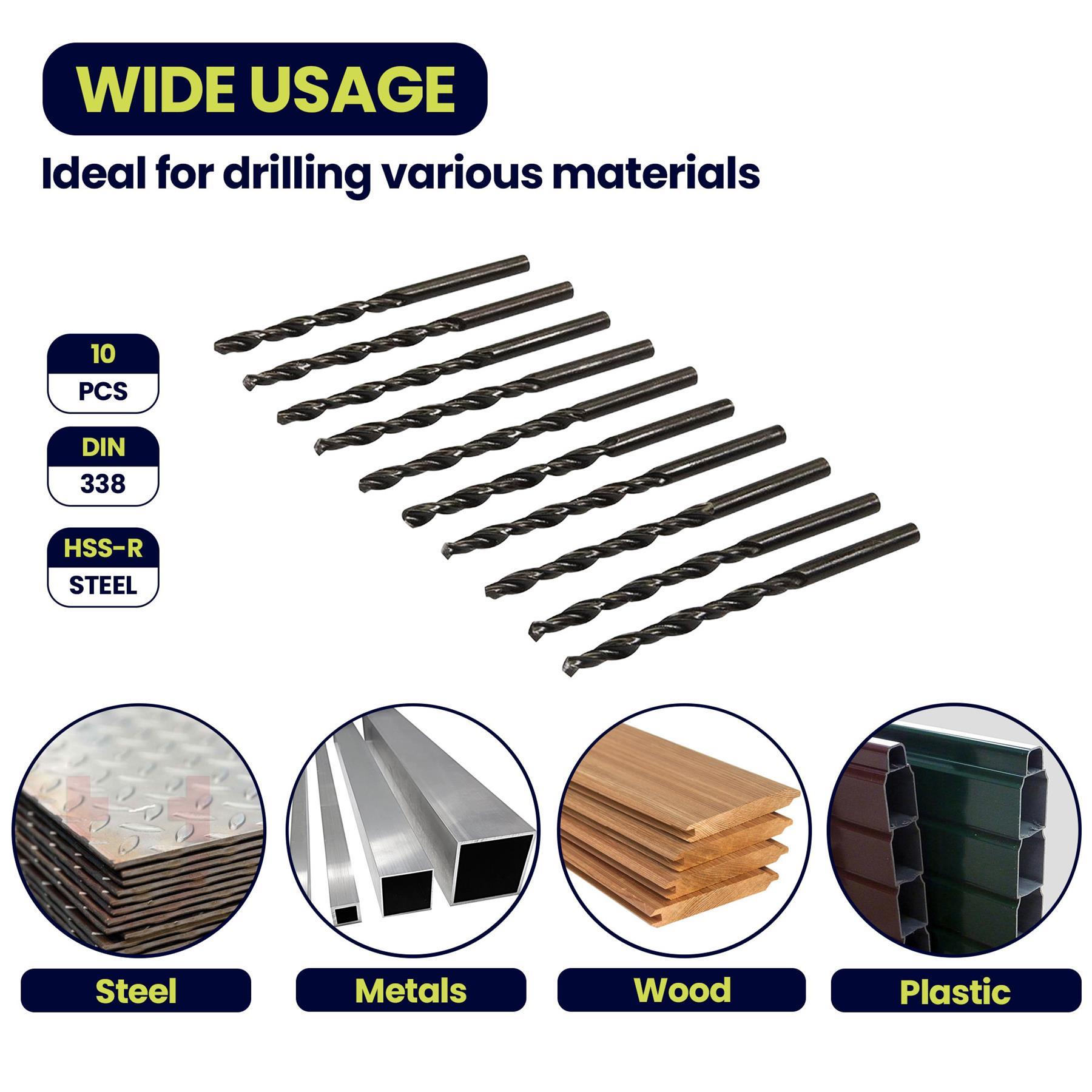 Pack of 10 HSS Metric Jobber Drill Bits 4.8mm High Speed Steel Drill Bits for Metal, Wood, Plastic - Image 2