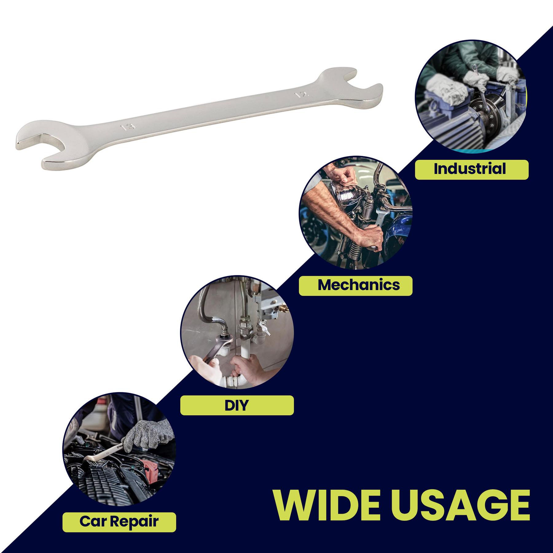 Fixed Head Combination Spanner Open Ended 12mm x 13mm Metric Polished CRV Garage - Image 3