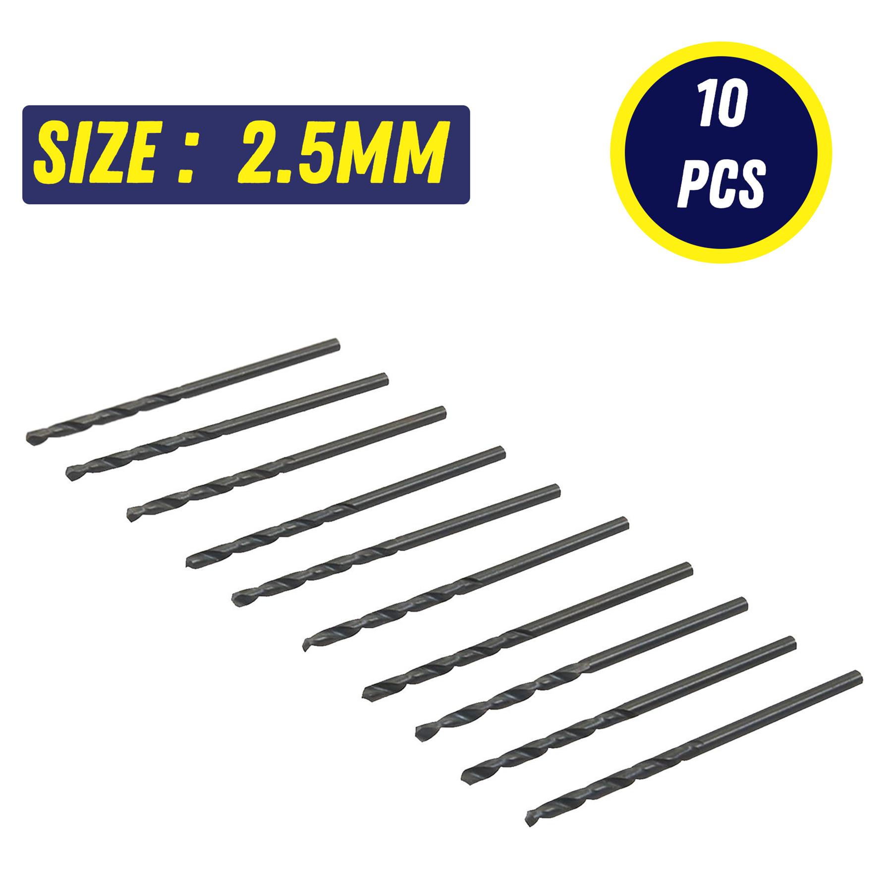 HSS Metric Jobber Drill Bit 2.5mm High Speed Set for Drilling Stainless Steel, Aluminum 10PCS - Image 2