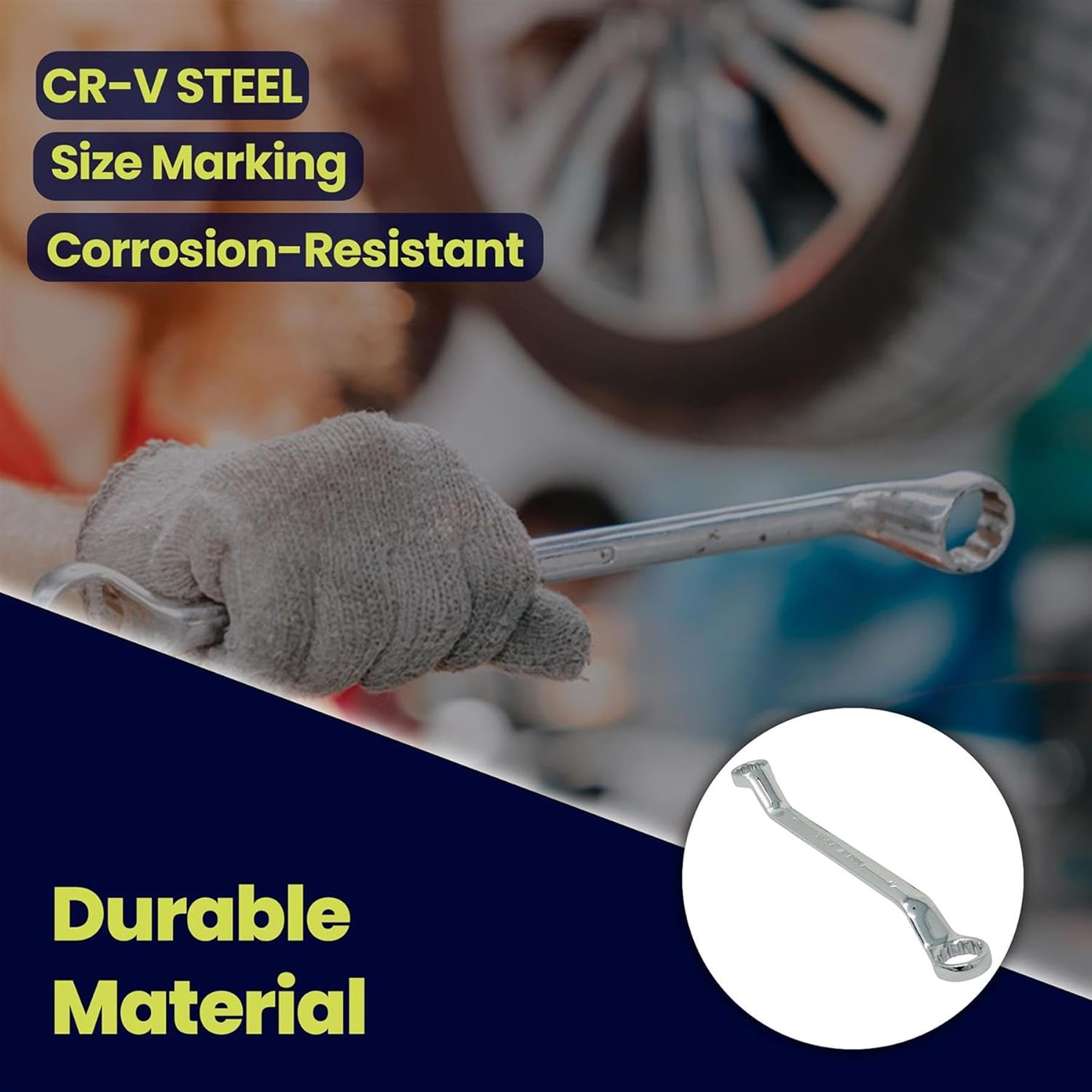 18mm-19mm Deep Offset Bi-Hex Swan Neck Ring Spanner Chrome Vanadium Steel Wrench Thin Profile Narrow Spaces - Image 4