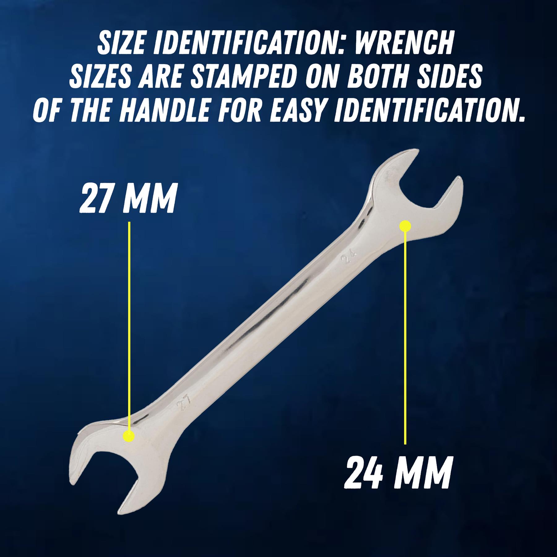 Fixed Head Combination Spanner Open Ended 24mm x 27mm Metric Polished CRV Garage - Image 5