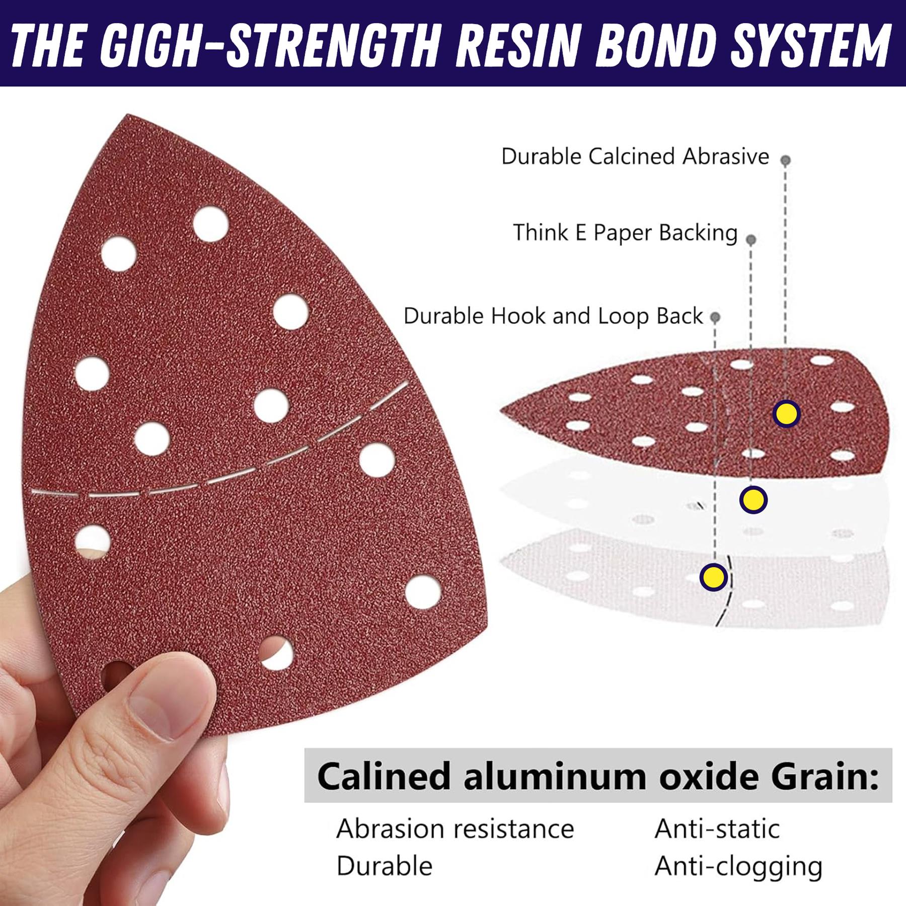 Mouse Sanding Pads 10pcs 102x62mm 93mm 60 Grit Triangle Sandpaper Hook Loop 11 Hole Bosch - Image 3