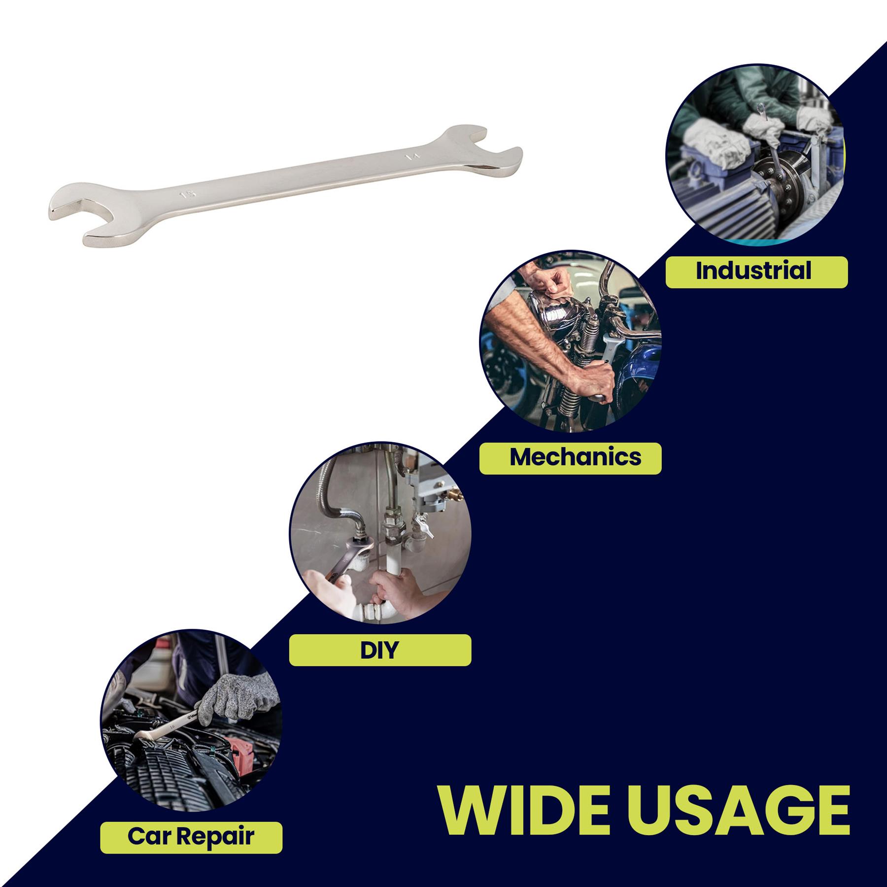 Fixed Head Combination Spanner Open Ended 14mm x 15mm Metric Polished CRV Garage - Image 3