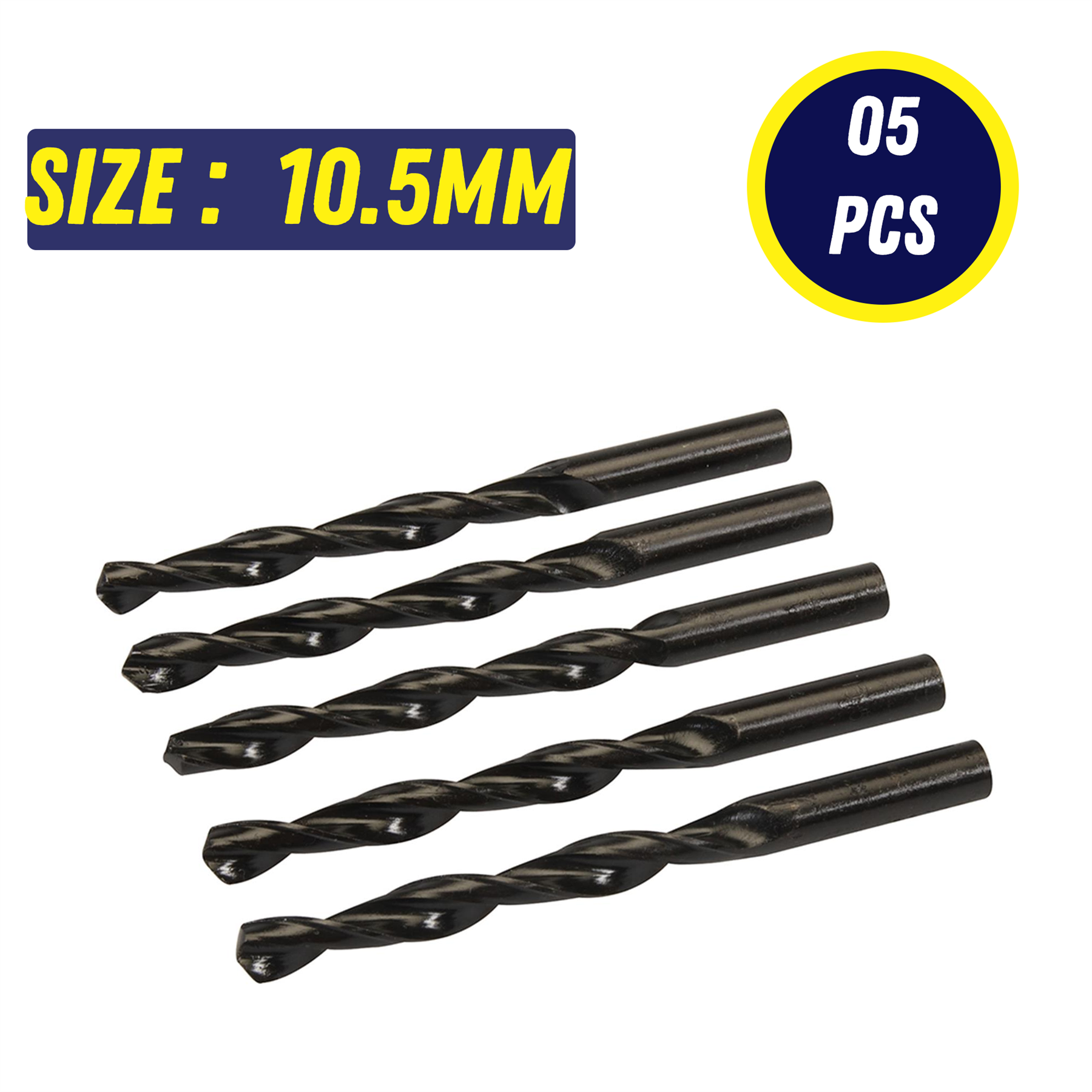 5Pcs HSS-R Jobber Drill Bits 10.5mm High Speed Steel Roll Straight Shank Twist Drill Bits Black Oxide - Image 2