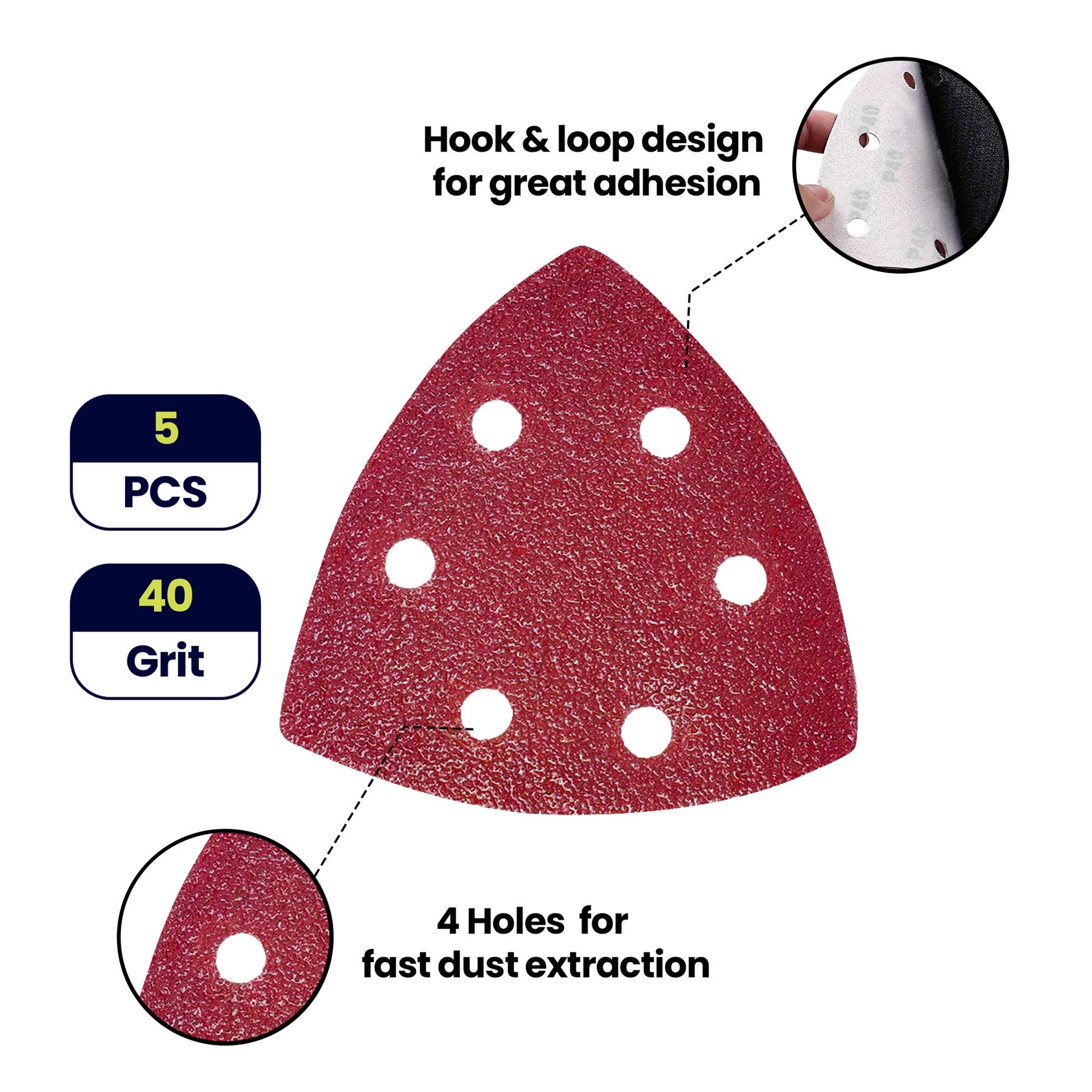 Sanding Sheets Hook and Loop Mouse Sanding Pads Sander Paper Triangle 40 Grit (Pack of 5) - Image 8