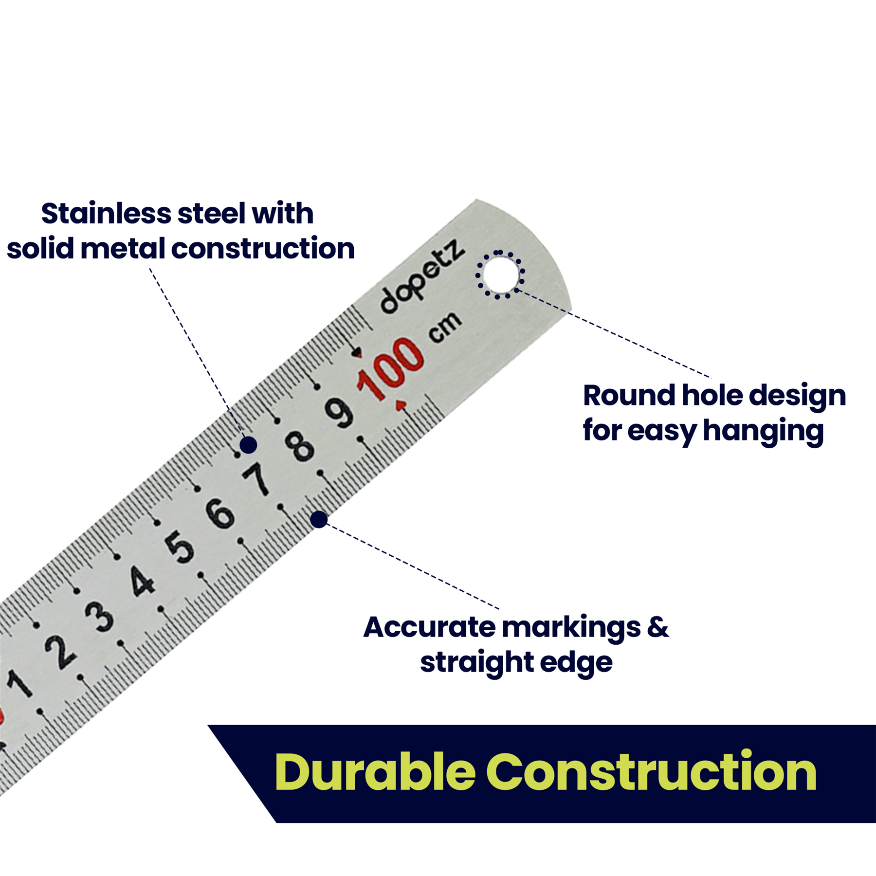 40" 100cm 1000mm Stainless Steel Ruler Metal Rule Metric Imperial - Image 9