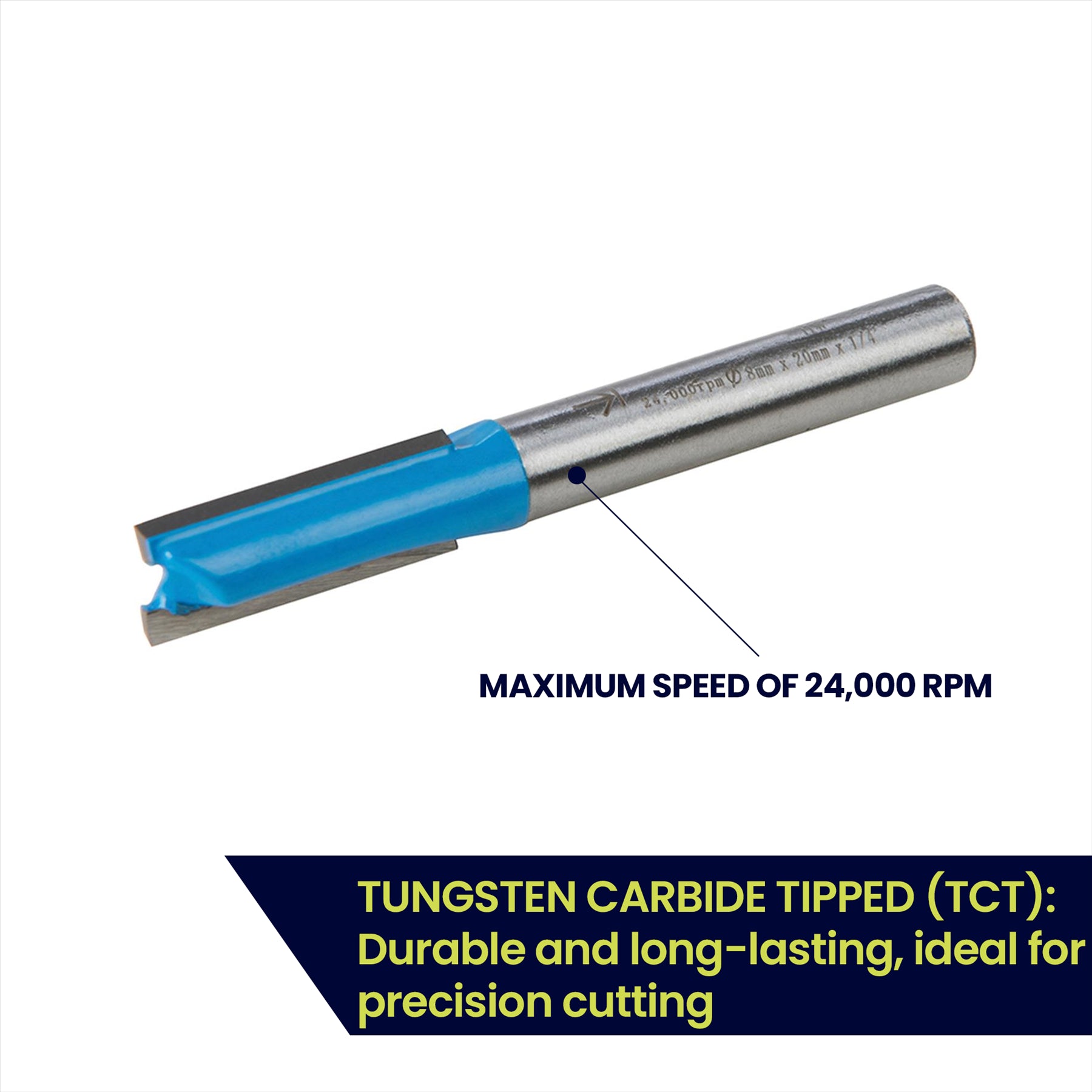 Straight 2 Flute Router Bit Cutter 1/4" Shank Carbide TCT Groove Metric 8 x 20mm - Image 2