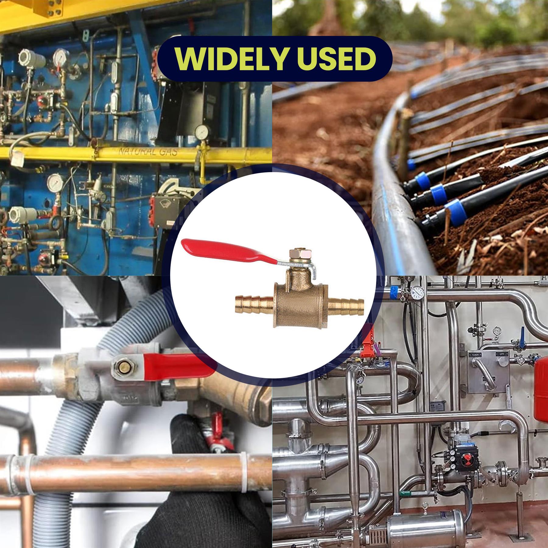 Brass Ball Valve 6mm Red Lever Inline Hose Barb Water Air Gas Fuel Shut-off - Image 3