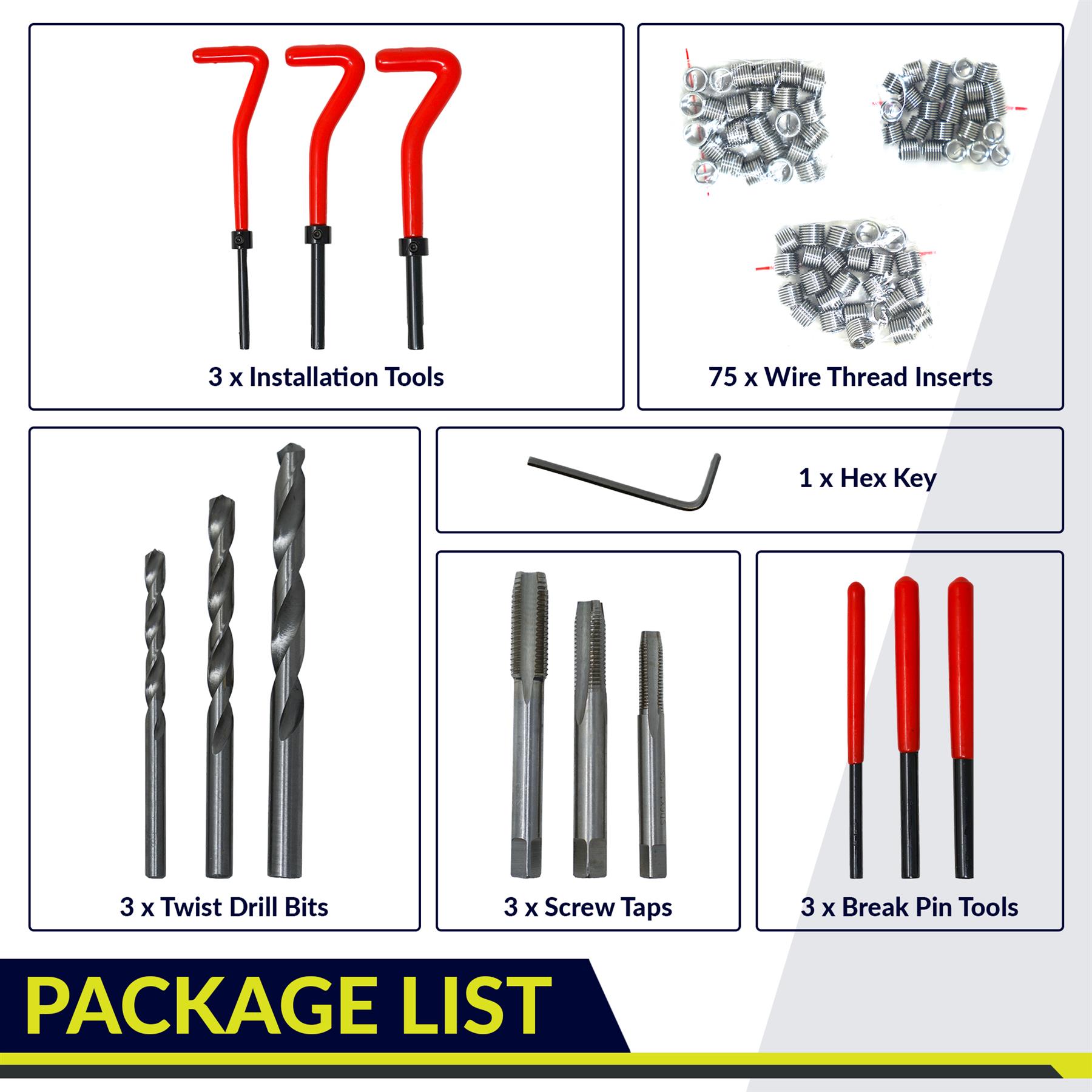 88Pc Thread Repair Set Kit Helicoil M6 M8 M10 Thread Inserts Taps & Drill Bits - Image 6