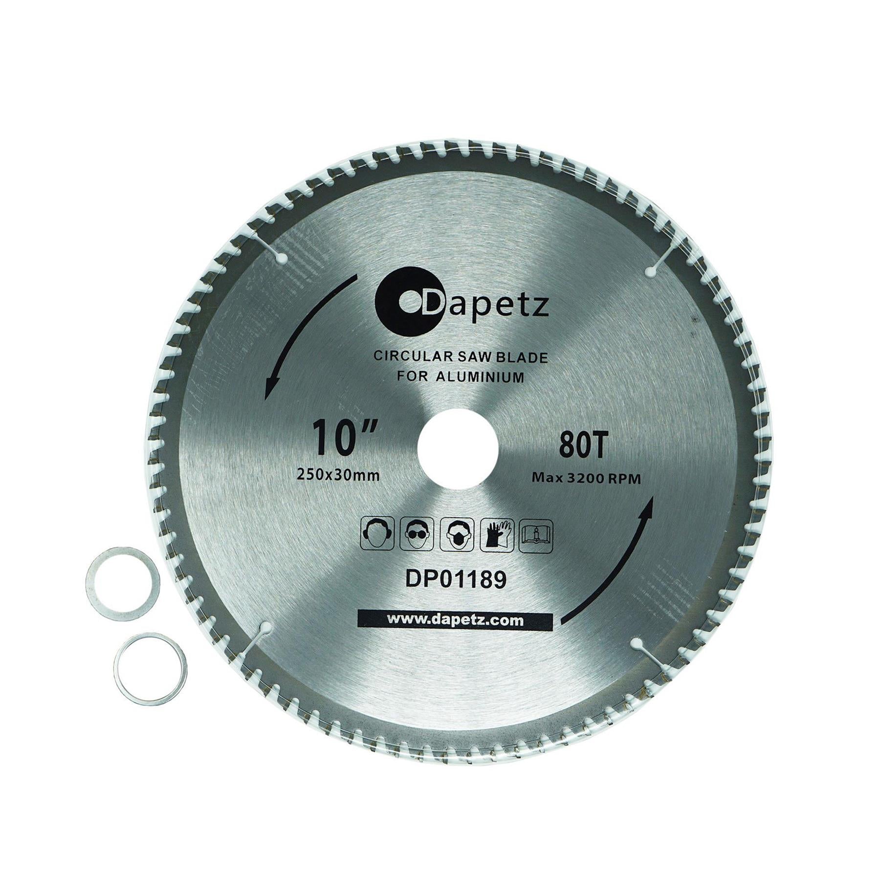 250mm (10") 80 Teeth Aluminium Circular Saw Blade 30mm Bore 25mm Rings Mitre