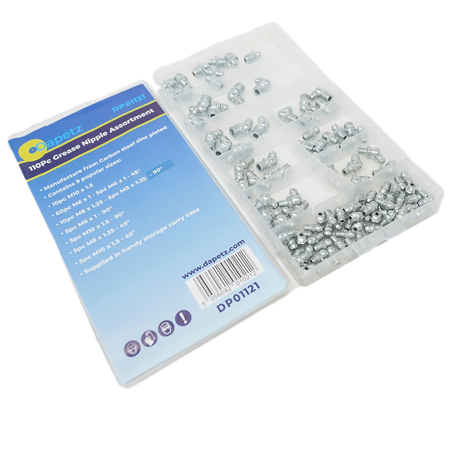 110Pc Grease Nipples Fittings M6 M8 M10 45° 90° Assorted Nipple Set Brand New - Image 4