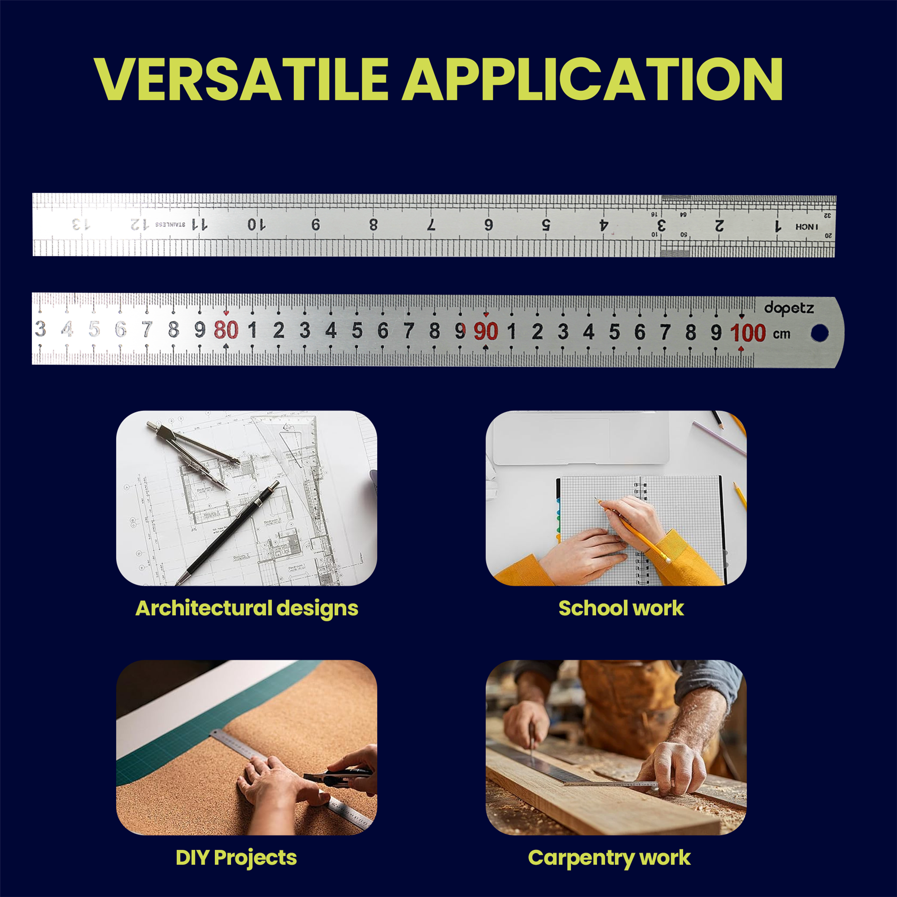 40" 100cm 1000mm Stainless Steel Ruler Metal Rule Metric Imperial - Image 8