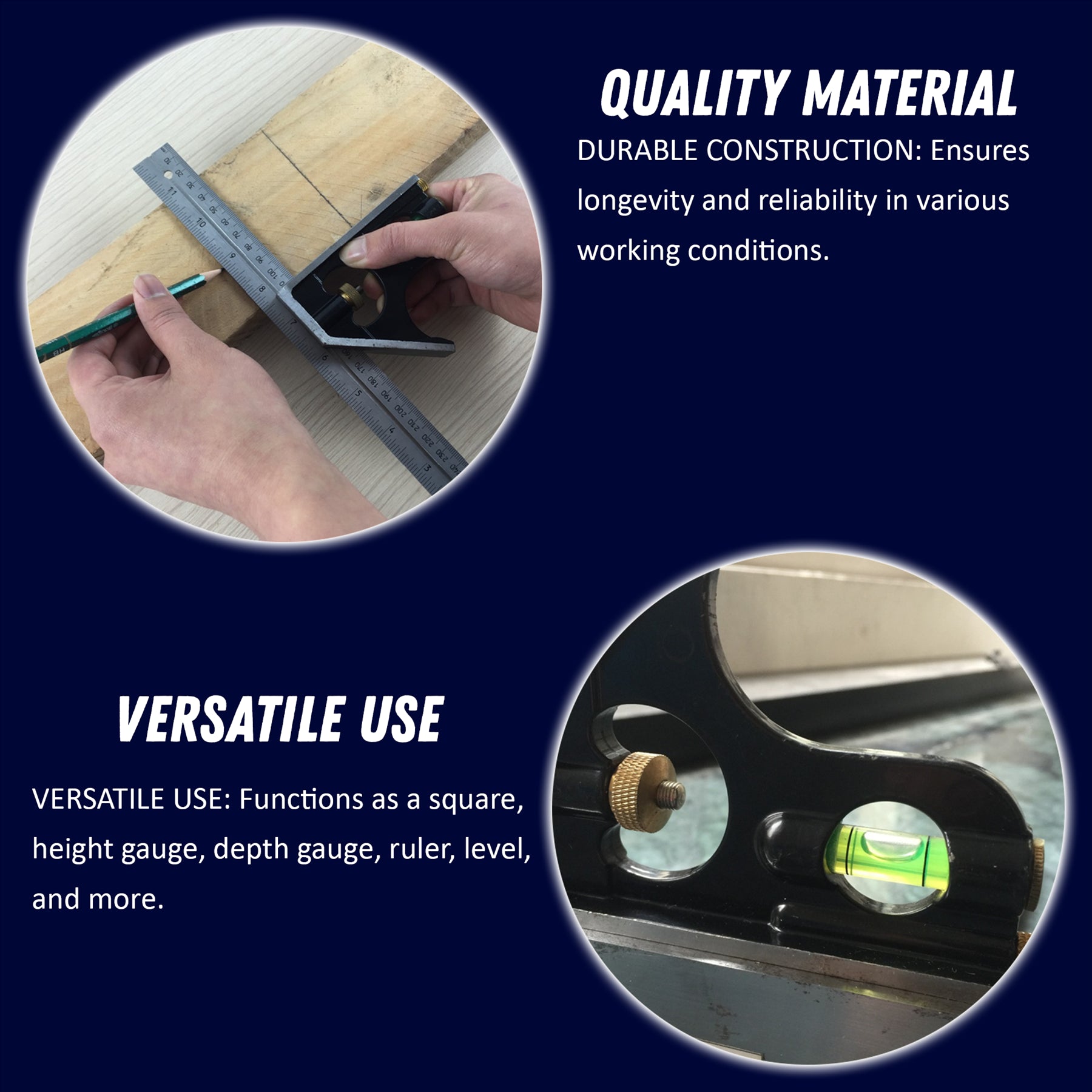 Carpentry Squares 6inch/150mm,square Right Angle Ruler Carpentry Square 45/90° With Bubble Level Stainless Steel - Image 2