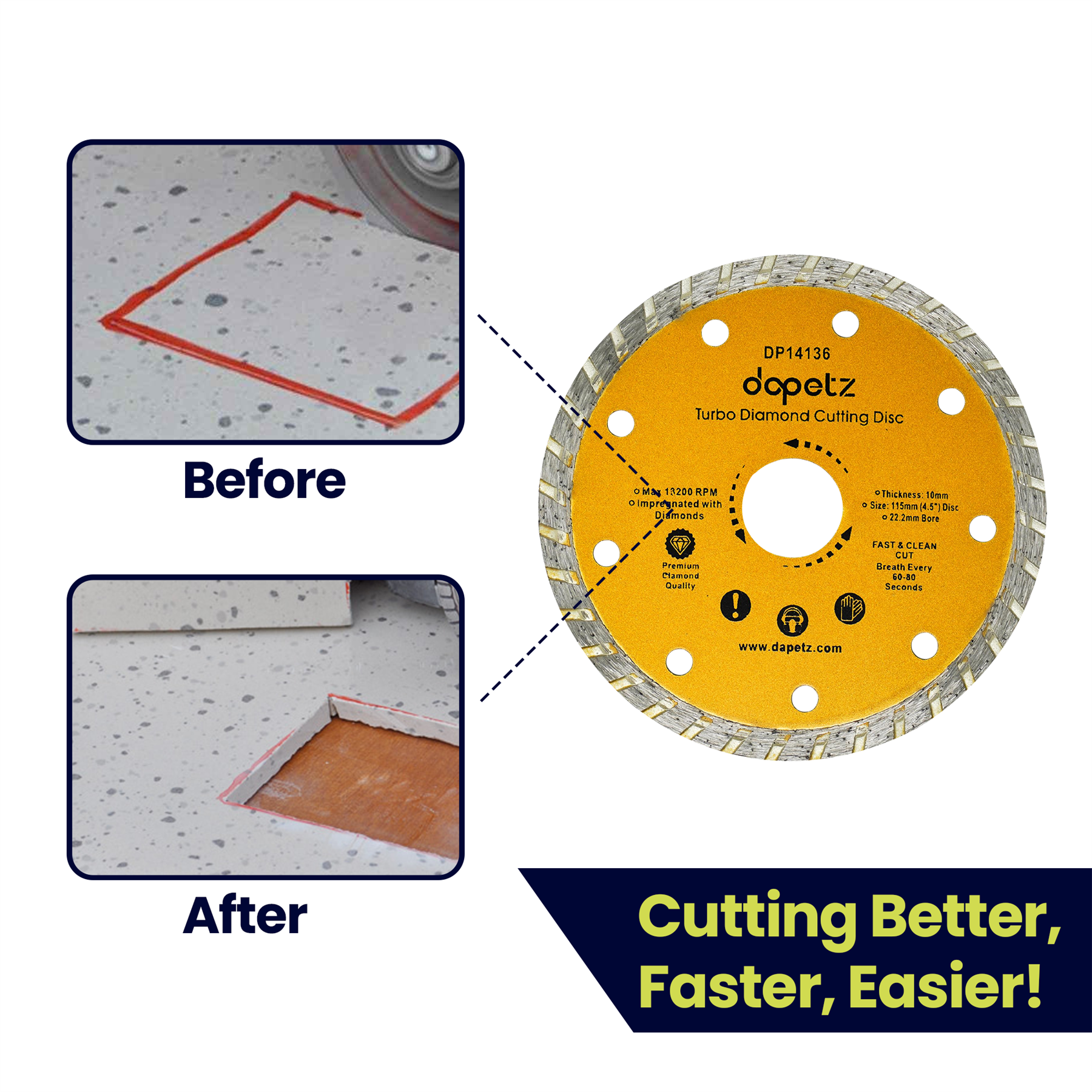 115mm Turbo Diamond Cutting Disc 4.5" Angle Grinder Blade Tile Stone & Concrete - Image 7