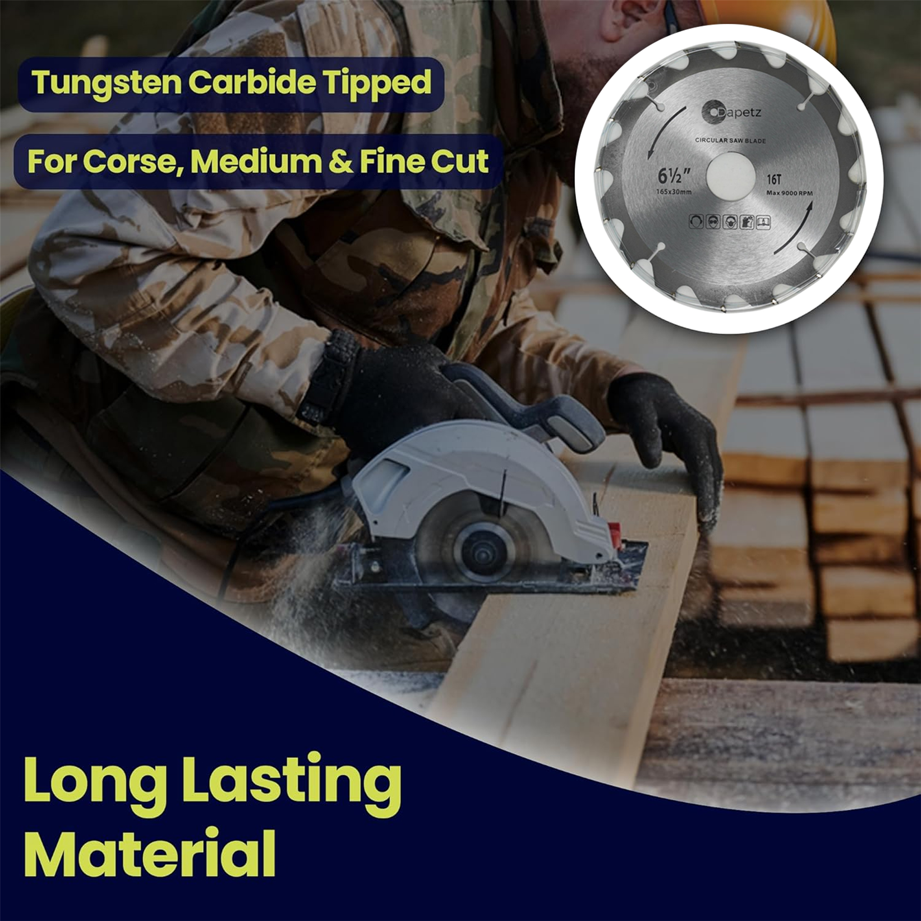 3 Piece TCT Circular Saw Blade Set 165 x 30 - 20, 16, 10mm Rings - Image 2