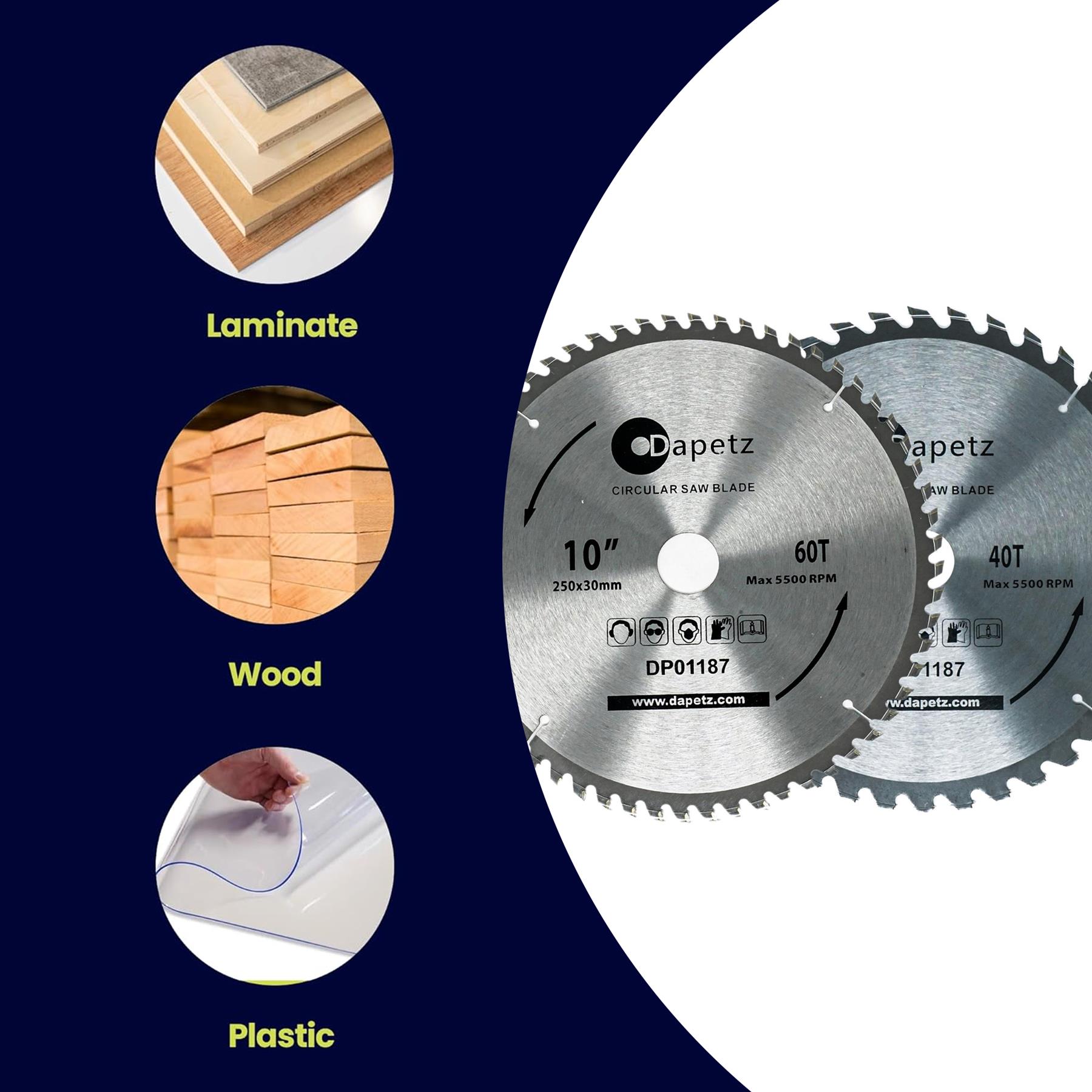 Circular Saw Blades 250mm 40 Teeth & 60 Medium/Fine Finish TCT Saw Disc Blades - Image 4