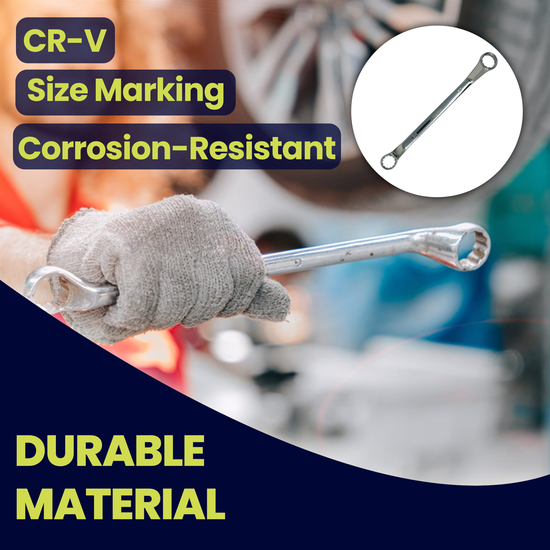 Offset Double Ring Spanner Wrench 24mm x 27mm Metric Hex Swan Neck Deep Spanner - Image 4