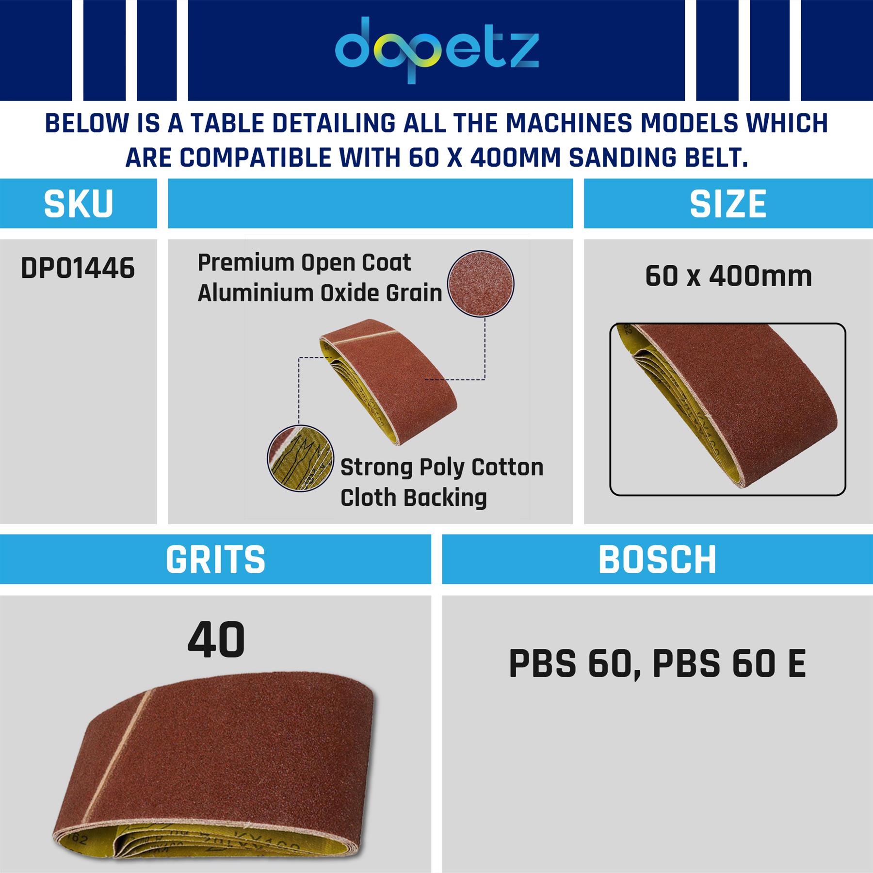 5 Pack Sanding Belts 60 x 400mm (40 Grit) Coarse Sander Sheets Sanding Belts - Image 2