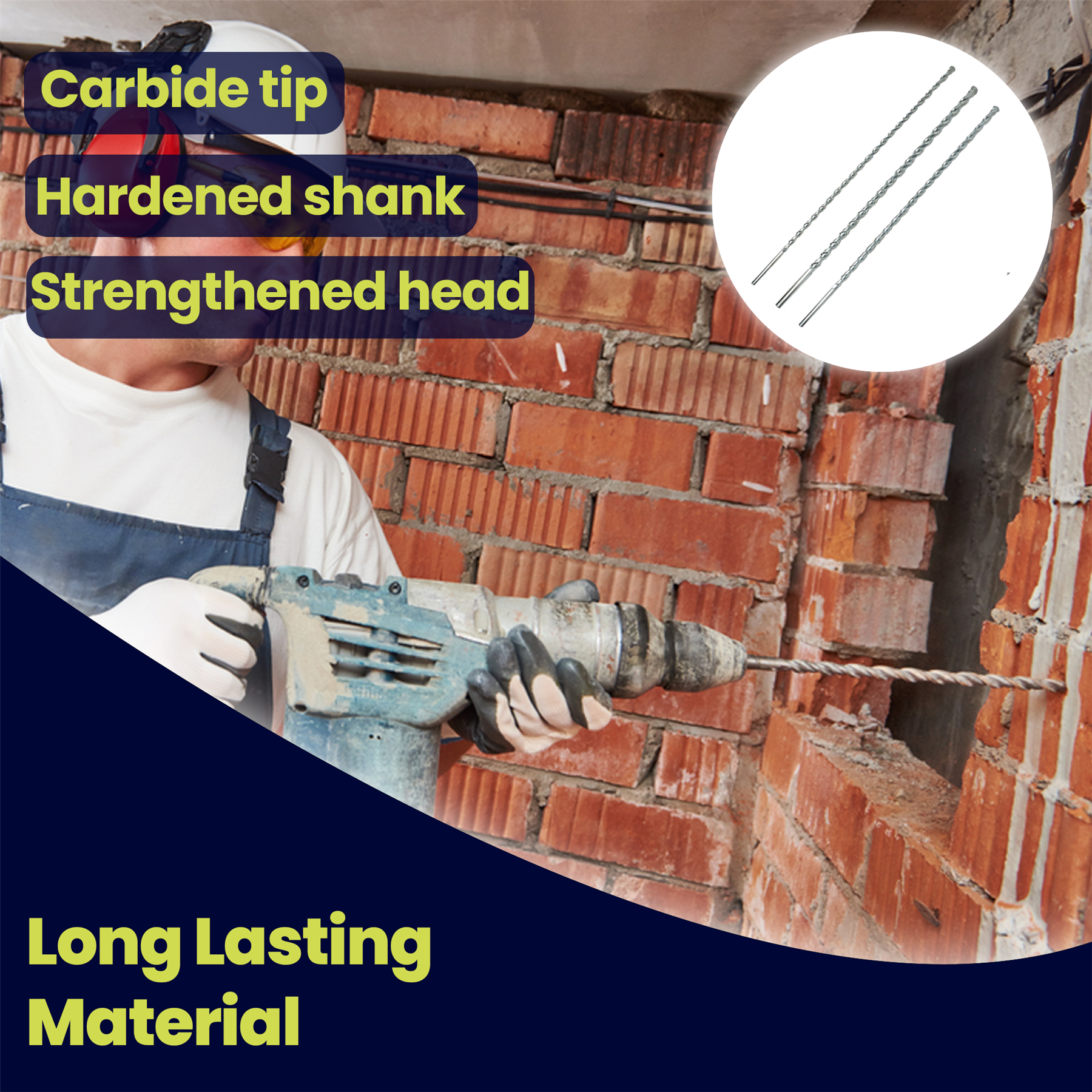 Masonry Drill Bits 400mm Long Sizes 8, 10, 12mm Masonry Wall Drilling Drill Bit - Image 3