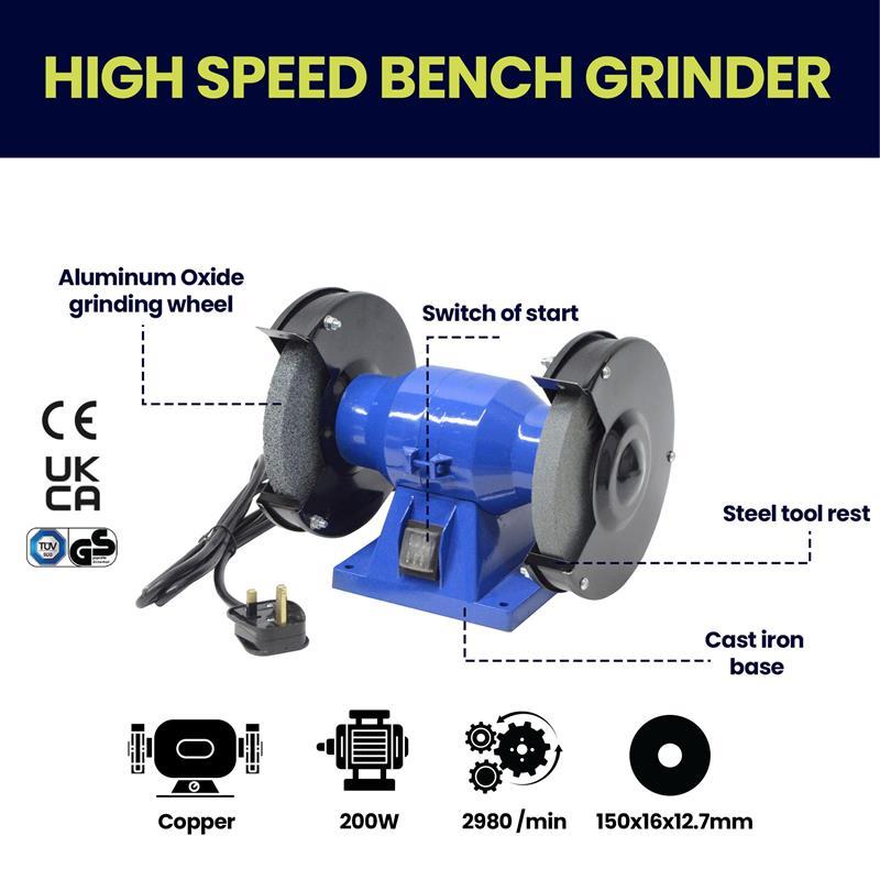 Bench Grinder 6 Inch 150W Dual Wheel Electric Workshop Tools for Grinding & Polishing Machine 2980 RPM - Image 4