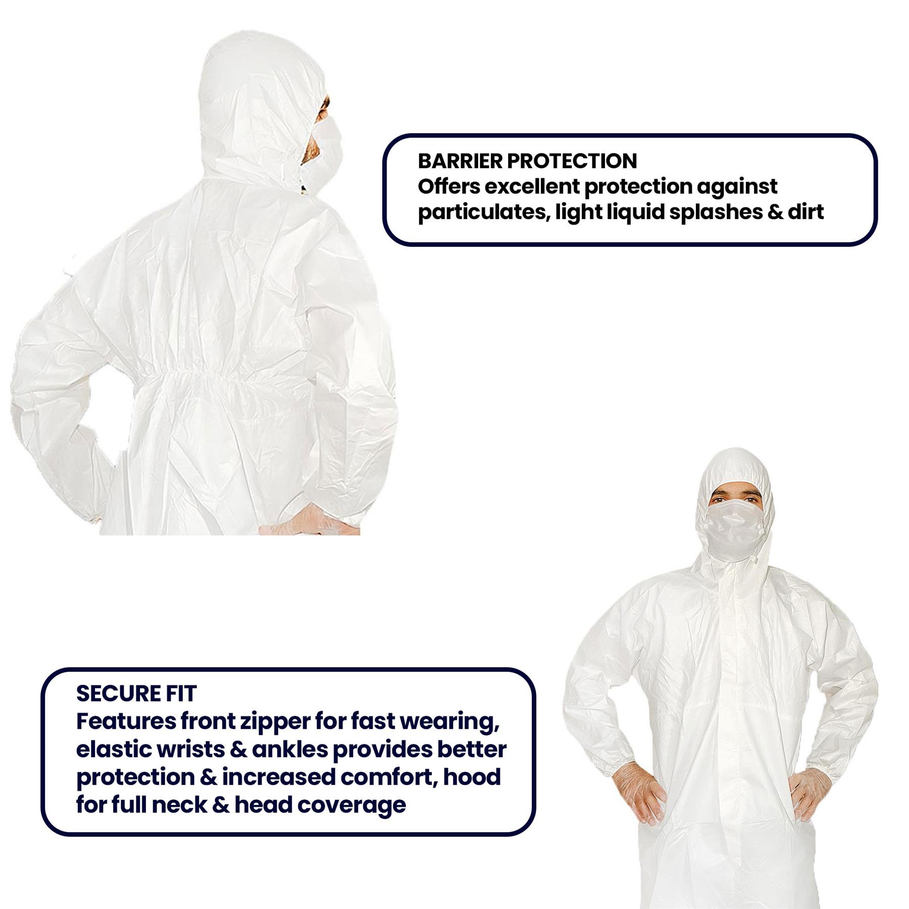 Disposable Breatheable Coveralls Boile Hood Protective Suit With Zip Large - Image 2