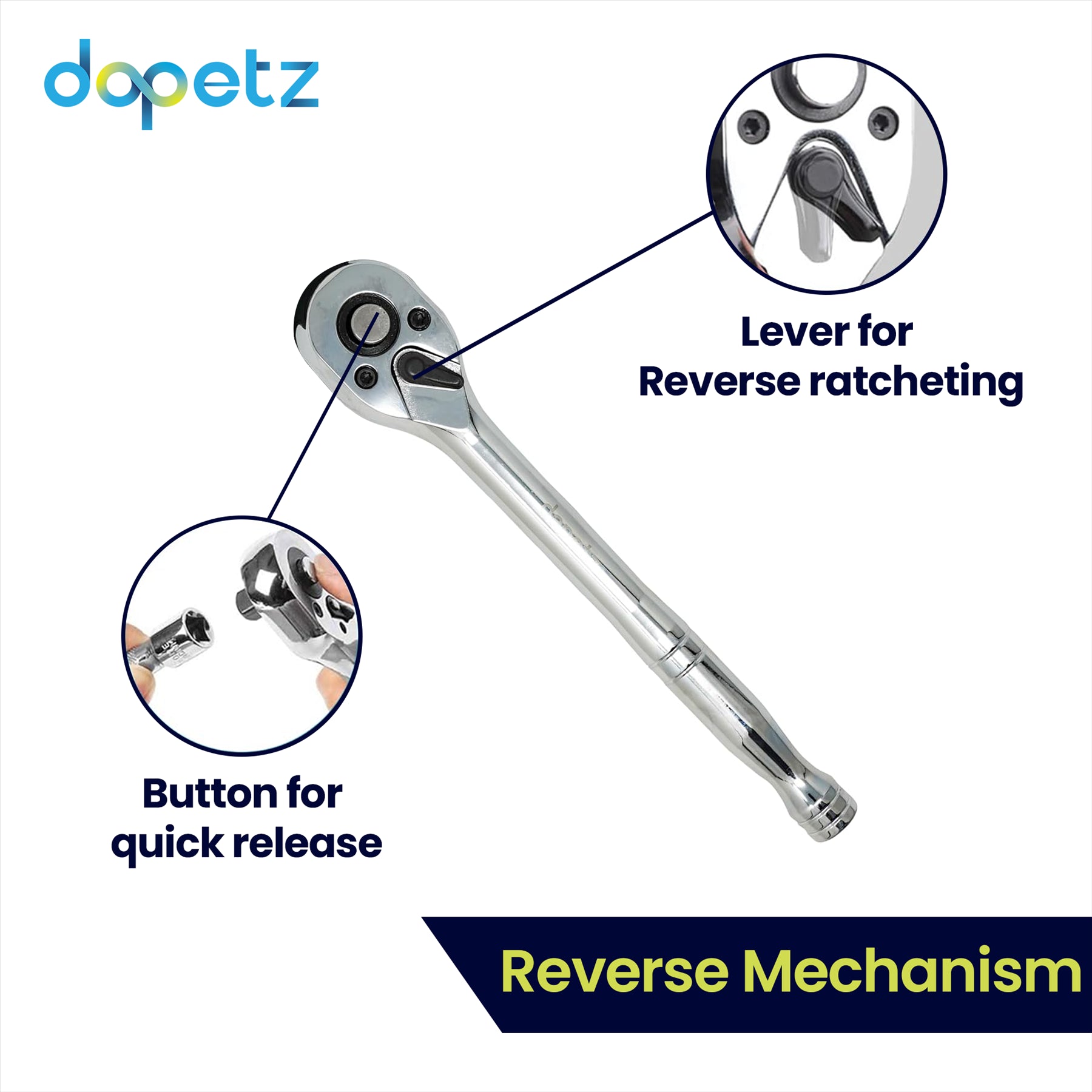 Professional 3/8" Drive Quick Release Reversible Ratchet Socket Wrench - Image 4