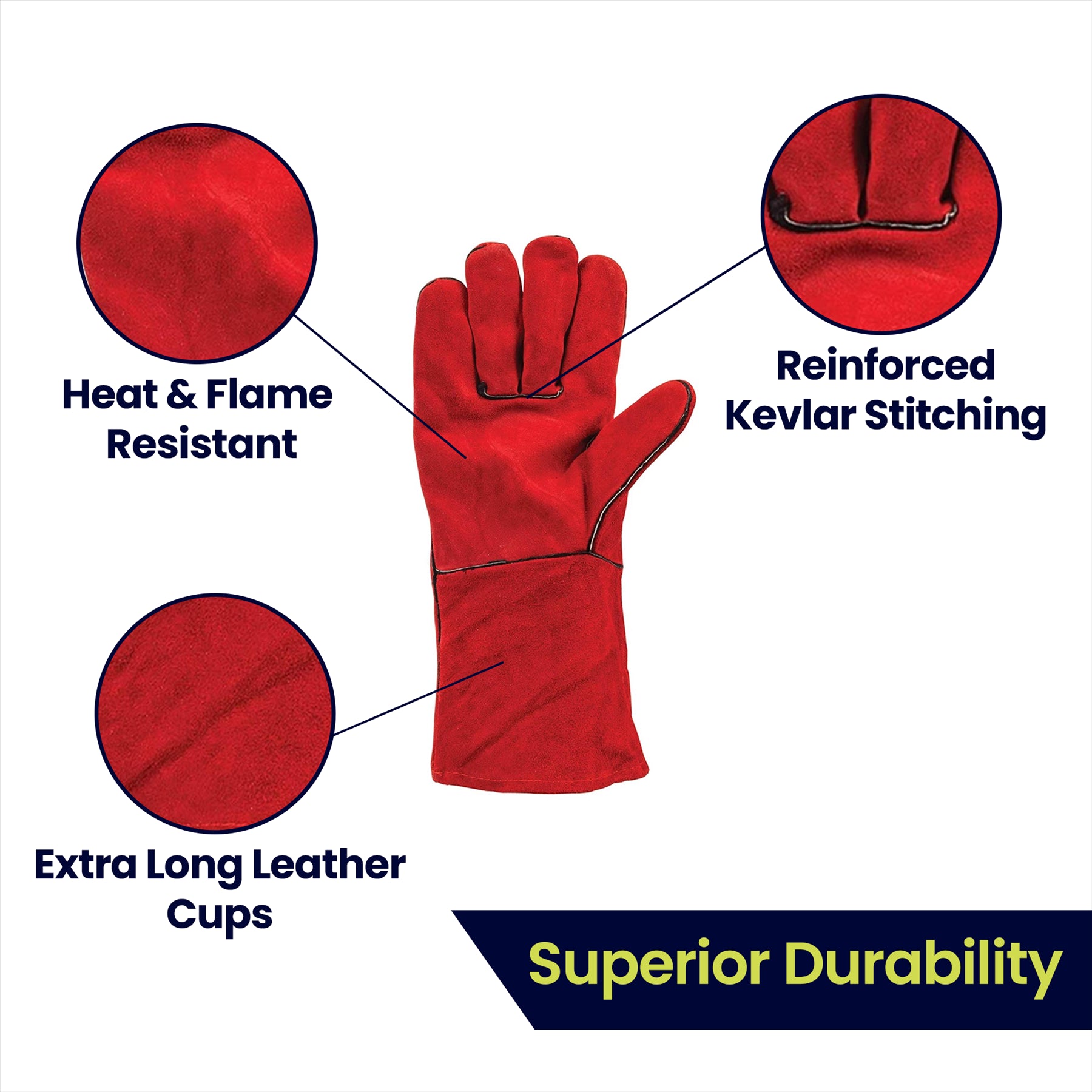 Welders Gauntlets Gloves 14" Heat Resistant Used For Welding, Fireplace, Oven, Woodburner, Stoves 350mm - Image 3
