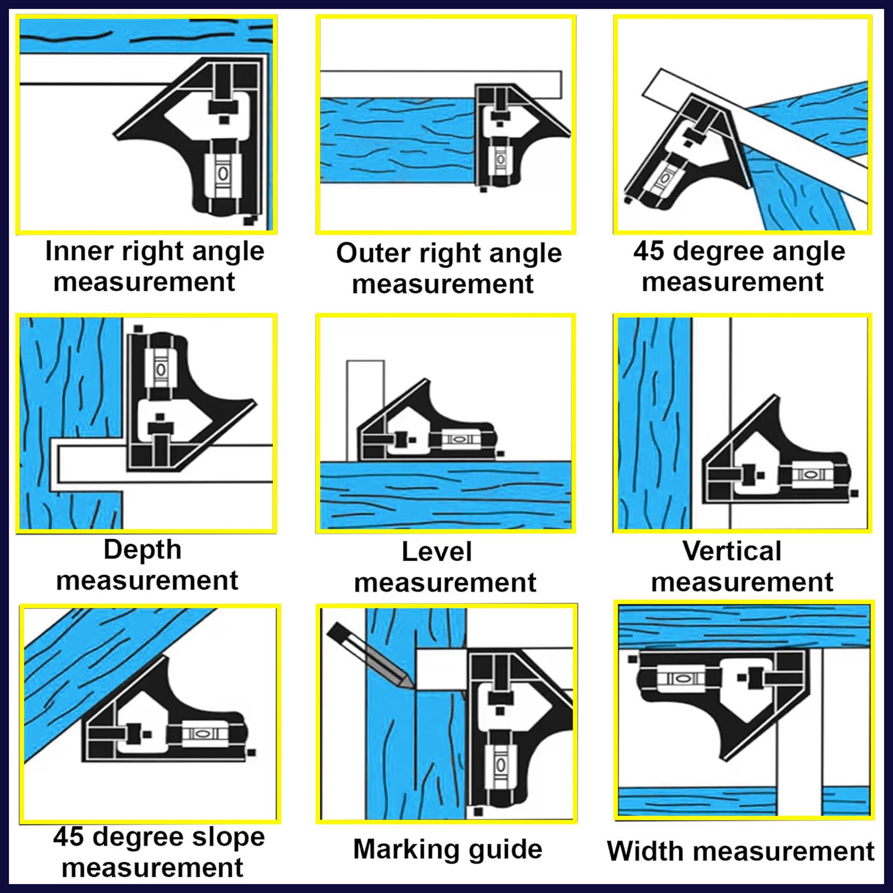 Carpentry Squares 6inch/150mm,square Right Angle Ruler Carpentry Square 45/90° With Bubble Level Stainless Steel - Image 5