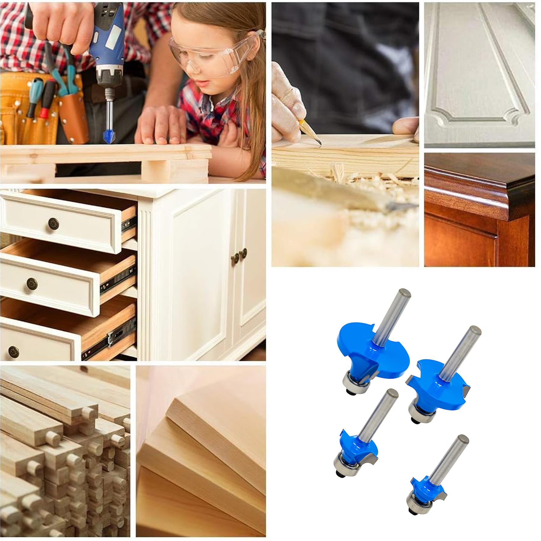 1/4" Shank Round Over Router Bit Set – 4Pc Woodworking Cutter - Image 3