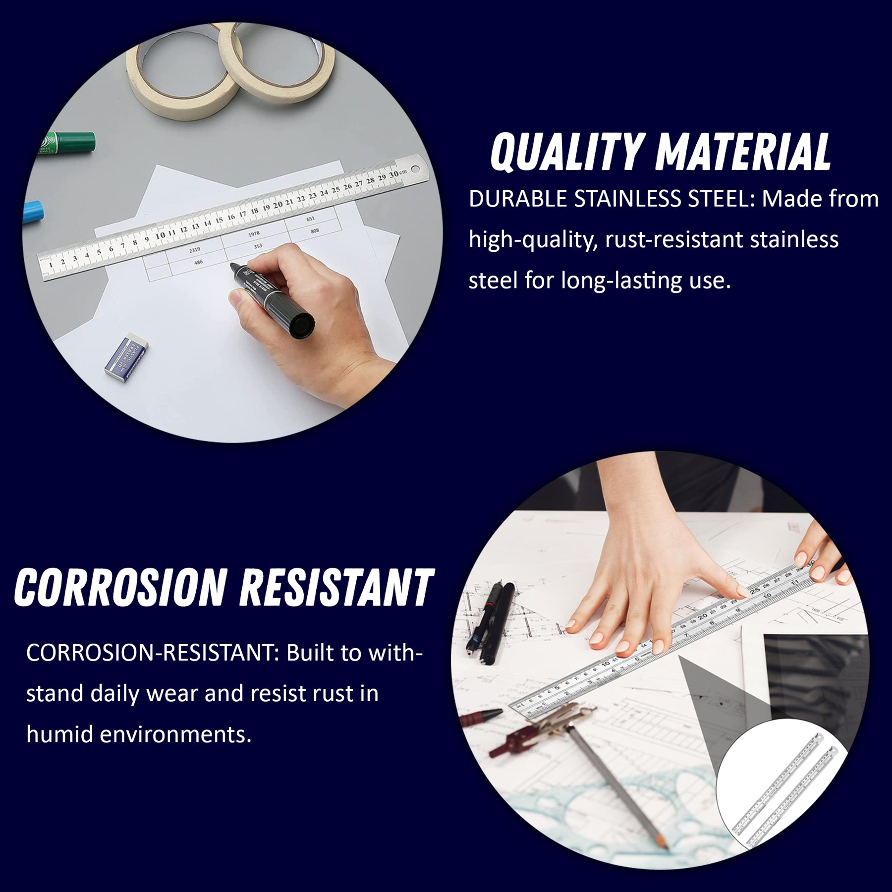 12" 30cm 300mm Stainless Steel Ruler Metal Ruler Conversion - Image 4