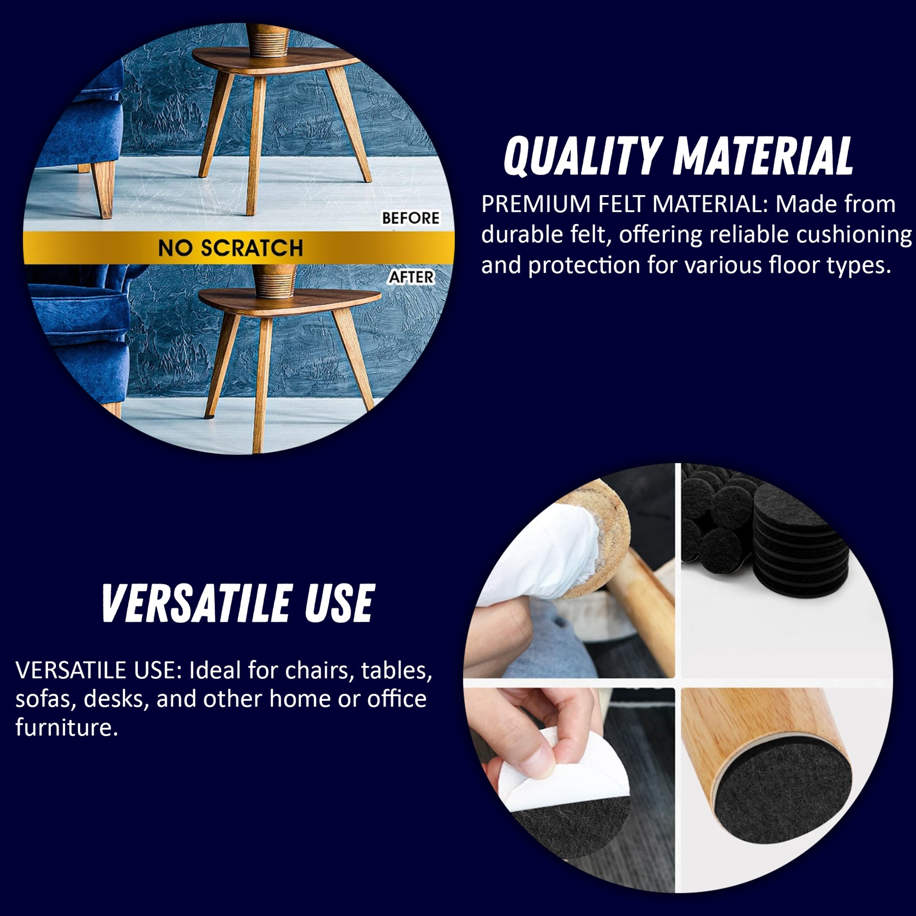 200 Felt Pads Self Adhesive Sticky Wood Furniture Floor Chair Legs Protectors - Image 2