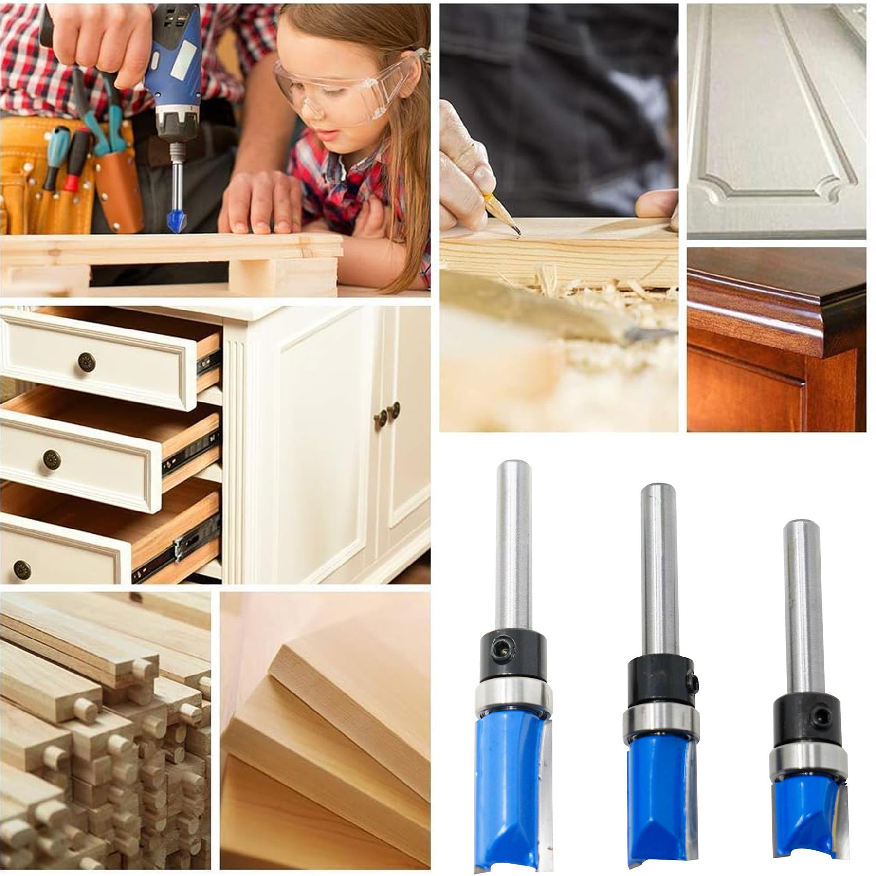 1/4'' Shank Flush Trim Router Bit Set – 3Pc Pattern Milling Cutter - Image 4