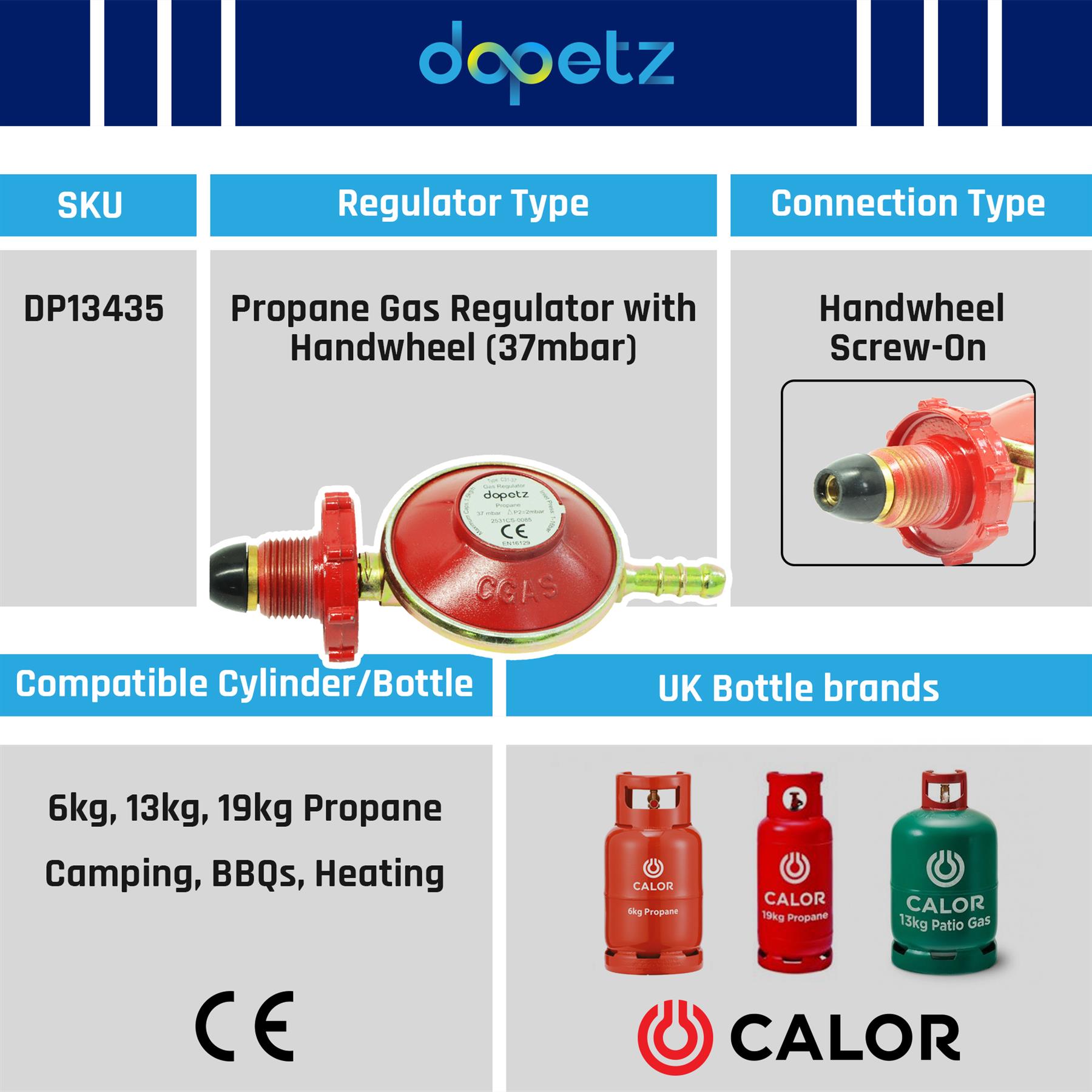 Propane Gas Regulator 37mbar POL Handwheel BBQ Camping Fits Calor Flogas Bottles 8mm Hose Tail - Image 2