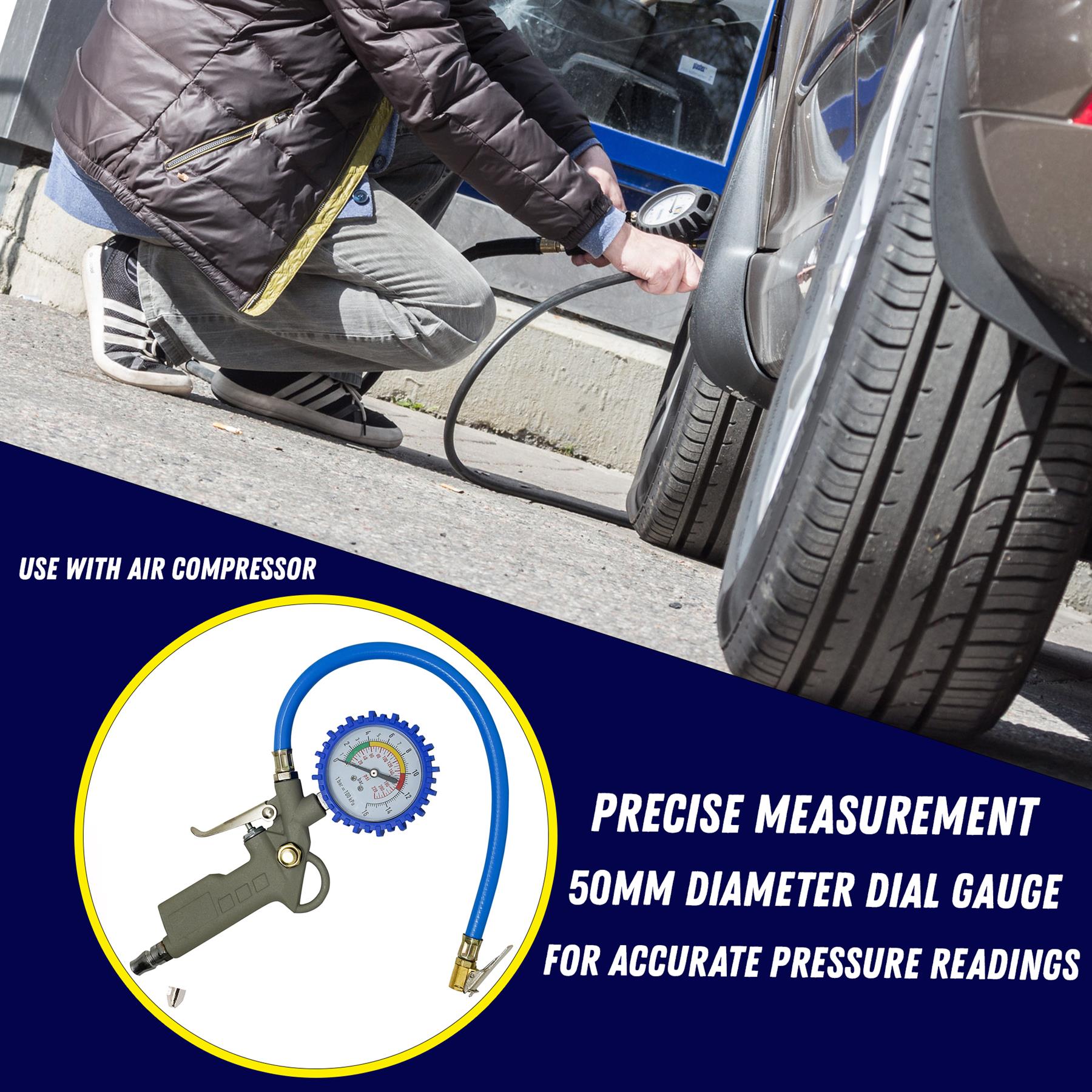 Tyre Air Inflator and Pressure Gauge Gun For Use With Air Compressor Car Van - Image 6