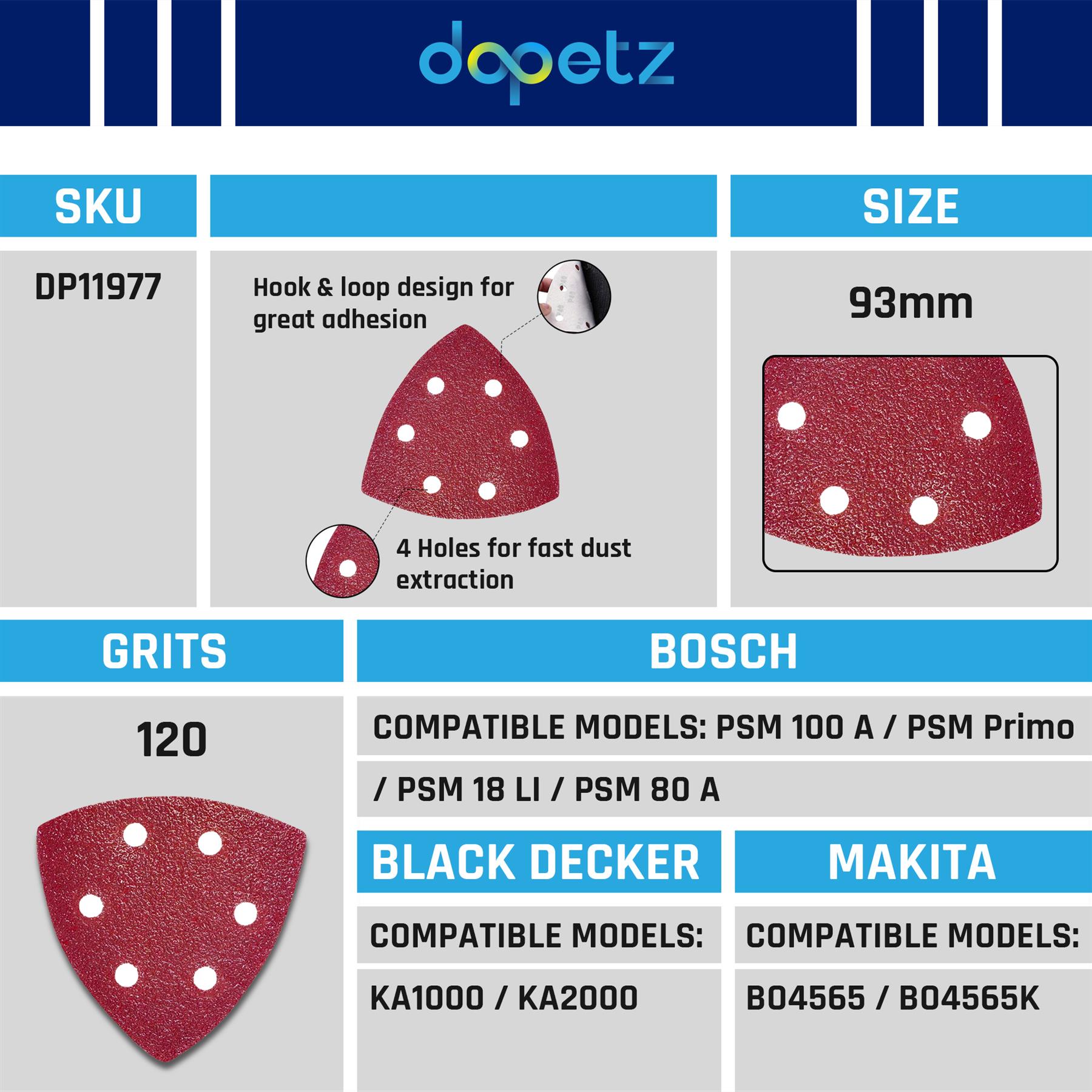 Palm Sander Pads Detail Palm Sanding Pads Triangle Sheets 120 Grit (Pack of 5) - Image 11