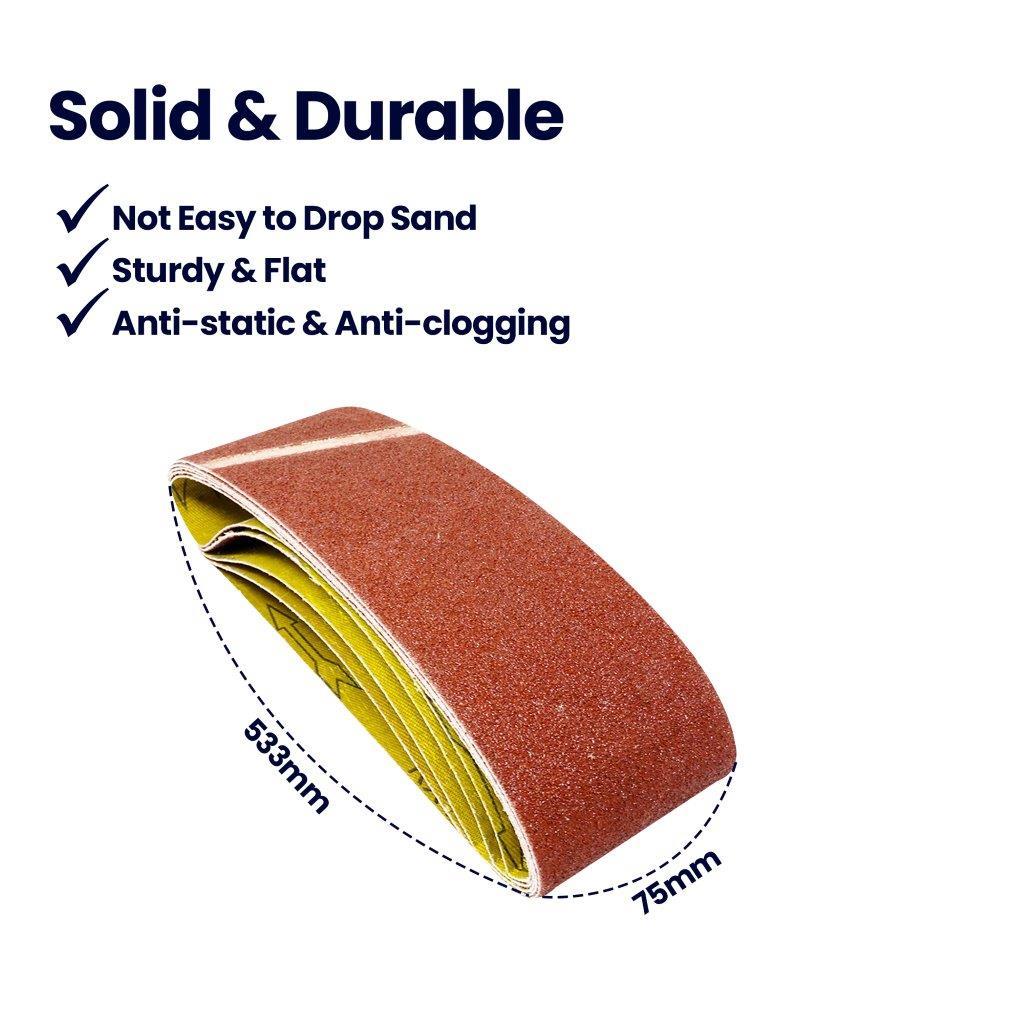 5x Sanding Belts 75mm x 533mm 60 Grit Very Coarse Sander Sheets Sanding Belts - Image 6