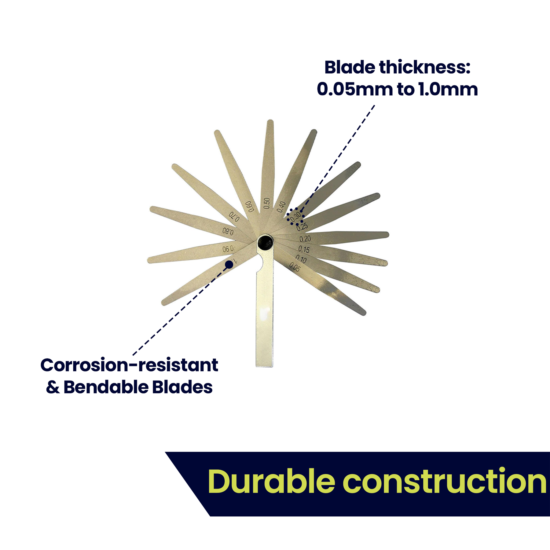 Metric Steel 13 Blade Feeler Gauge 0.05 to 1.0mm Spark Plug Measure Gap Tool Set - Image 8